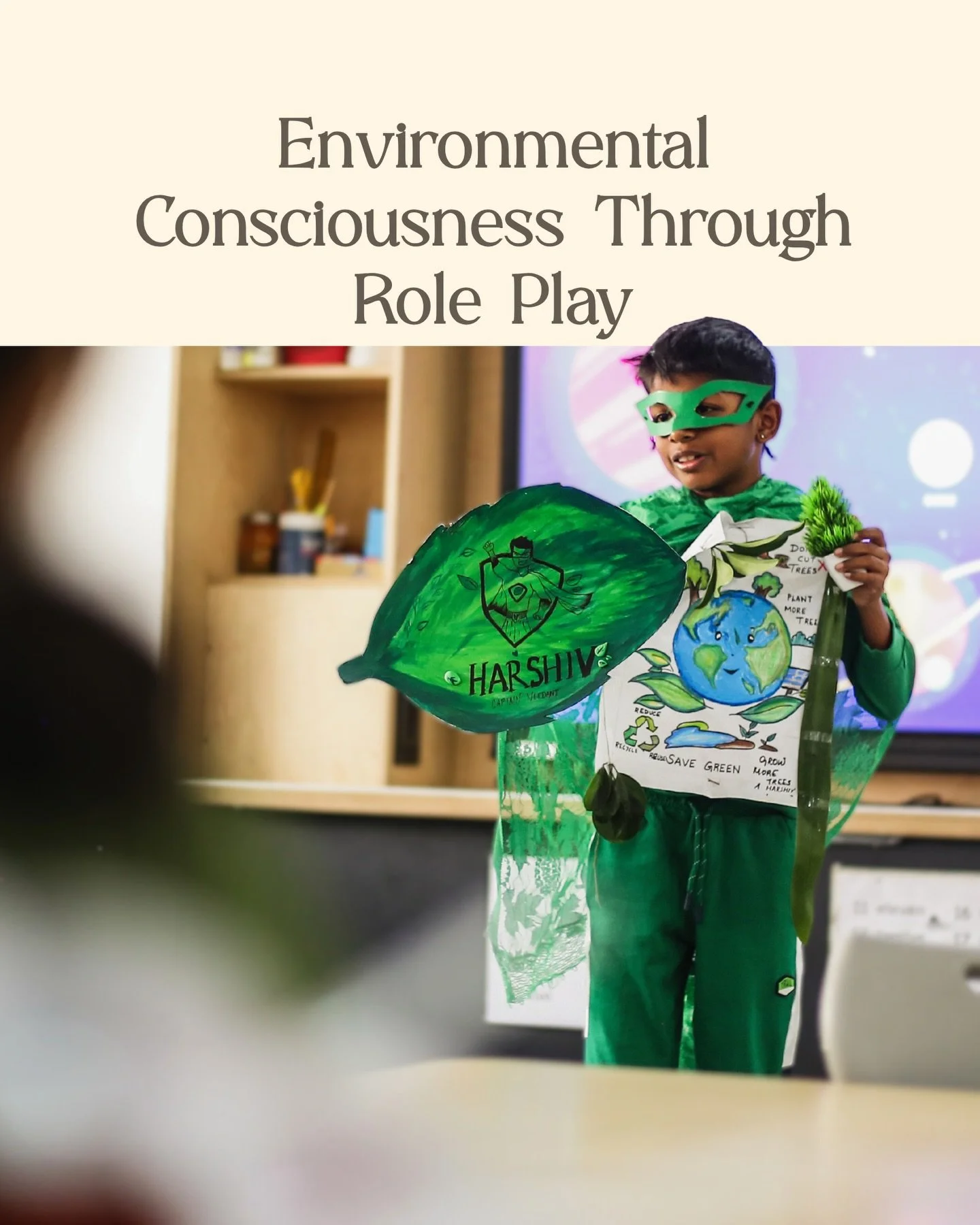 Learners were divided into groups and assigned eco-themed superheroes such as Captain Green, Plastic Crusher, Ocean Rescuer, The Oxygen Hero, Trash Buster, and Wildlife Warrior. Each learner stepped into the role of a superhero and researched their t