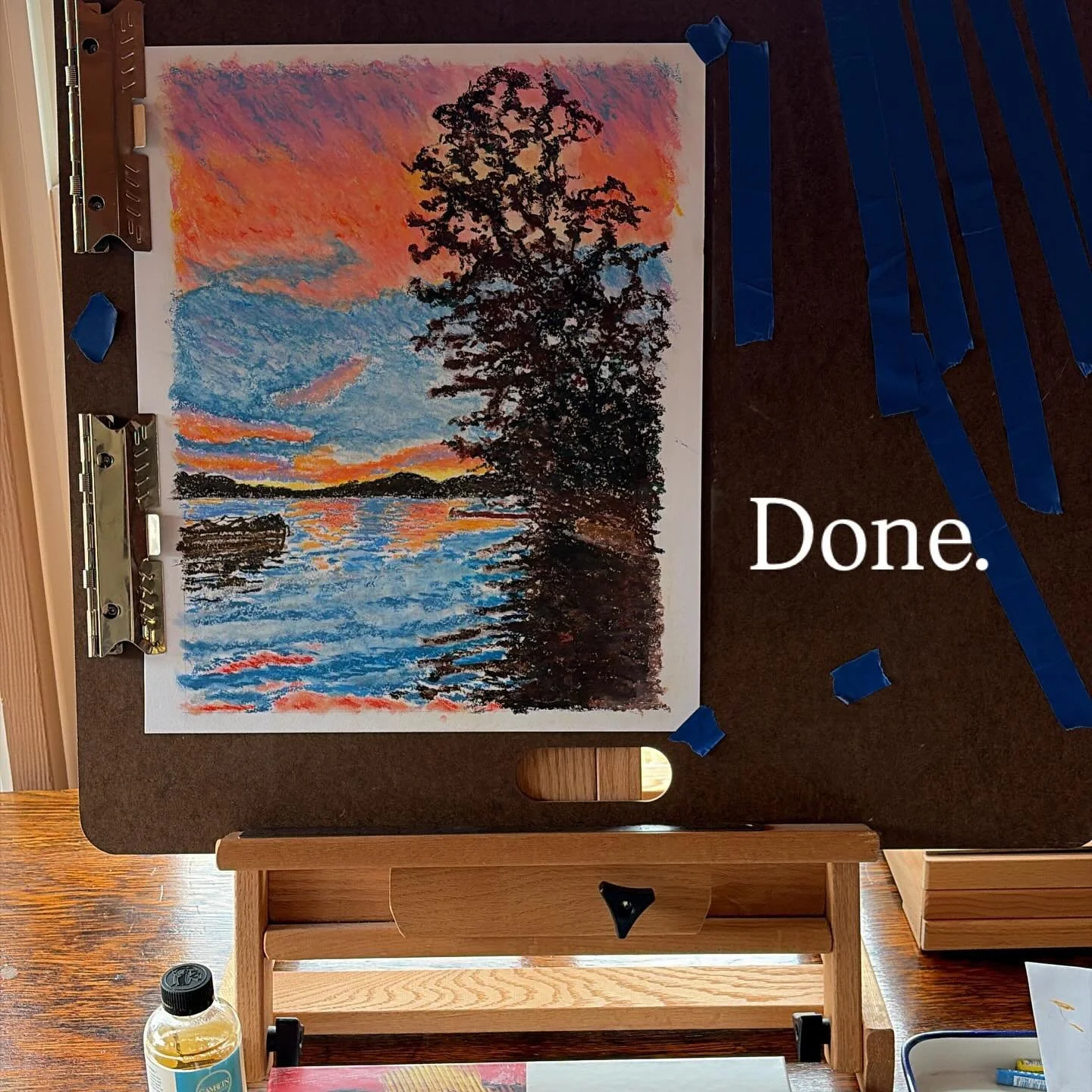 Candlewood Lake summer sunset. Oil pastel. #sennelier #gamblin