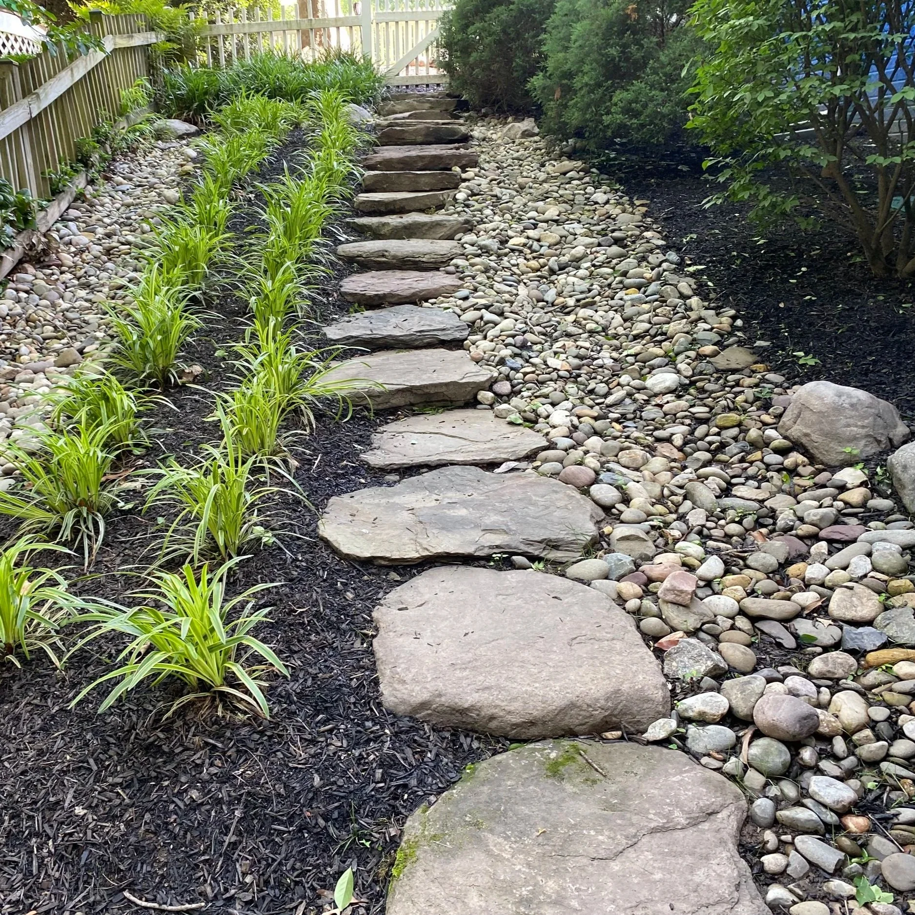 Stepping stones with river rock.