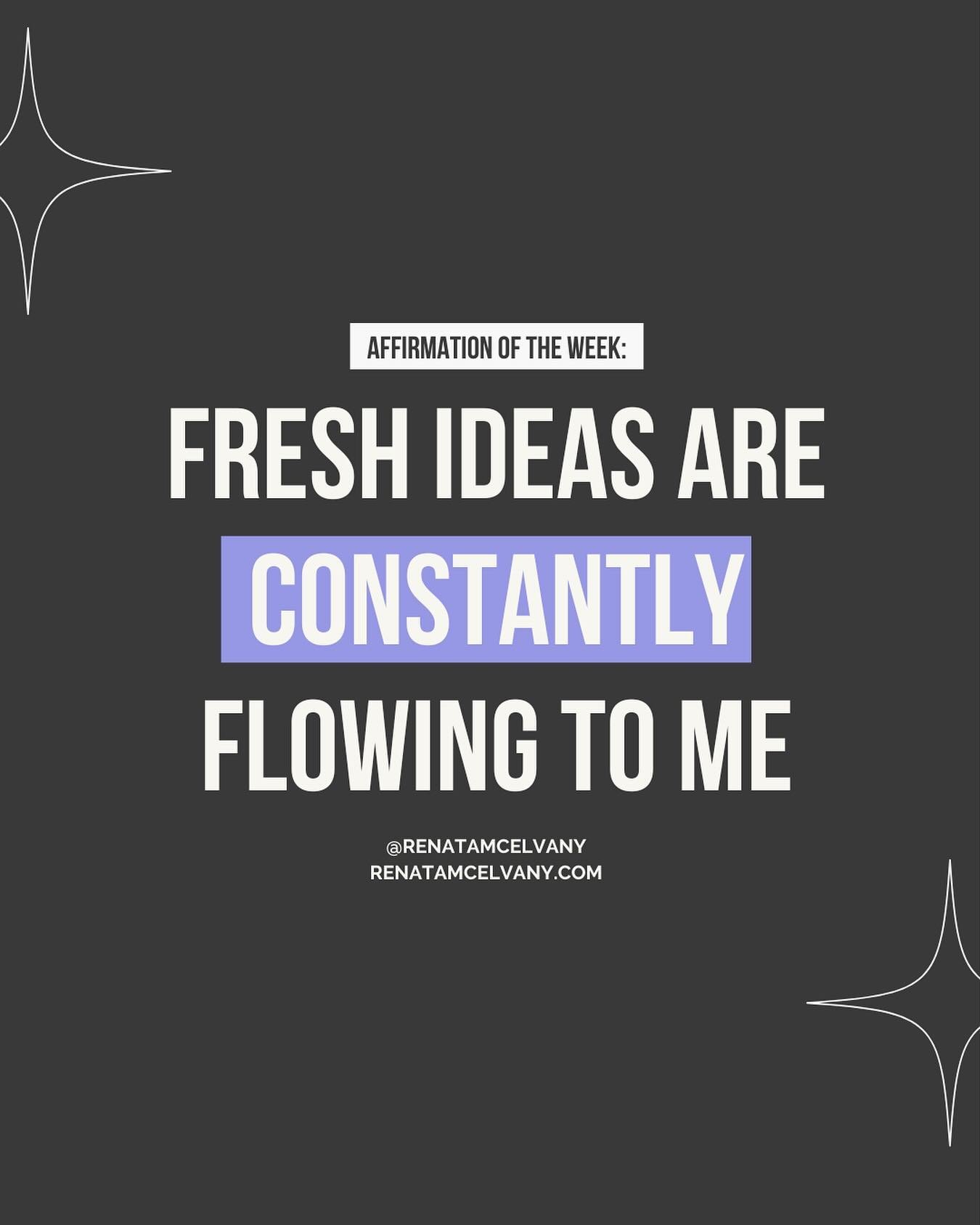 Creatives! Here is your weekly affirmation:&nbsp;

Fresh ideas are constantly flowing to me ✨
&zwnj;
Wishing you a week filled with creation 🙏🏽💜🎨

&zwnj;

#creativitycoach #creativementor&nbsp; #artistssupport #woccreatives #createthelifeyouwant 
