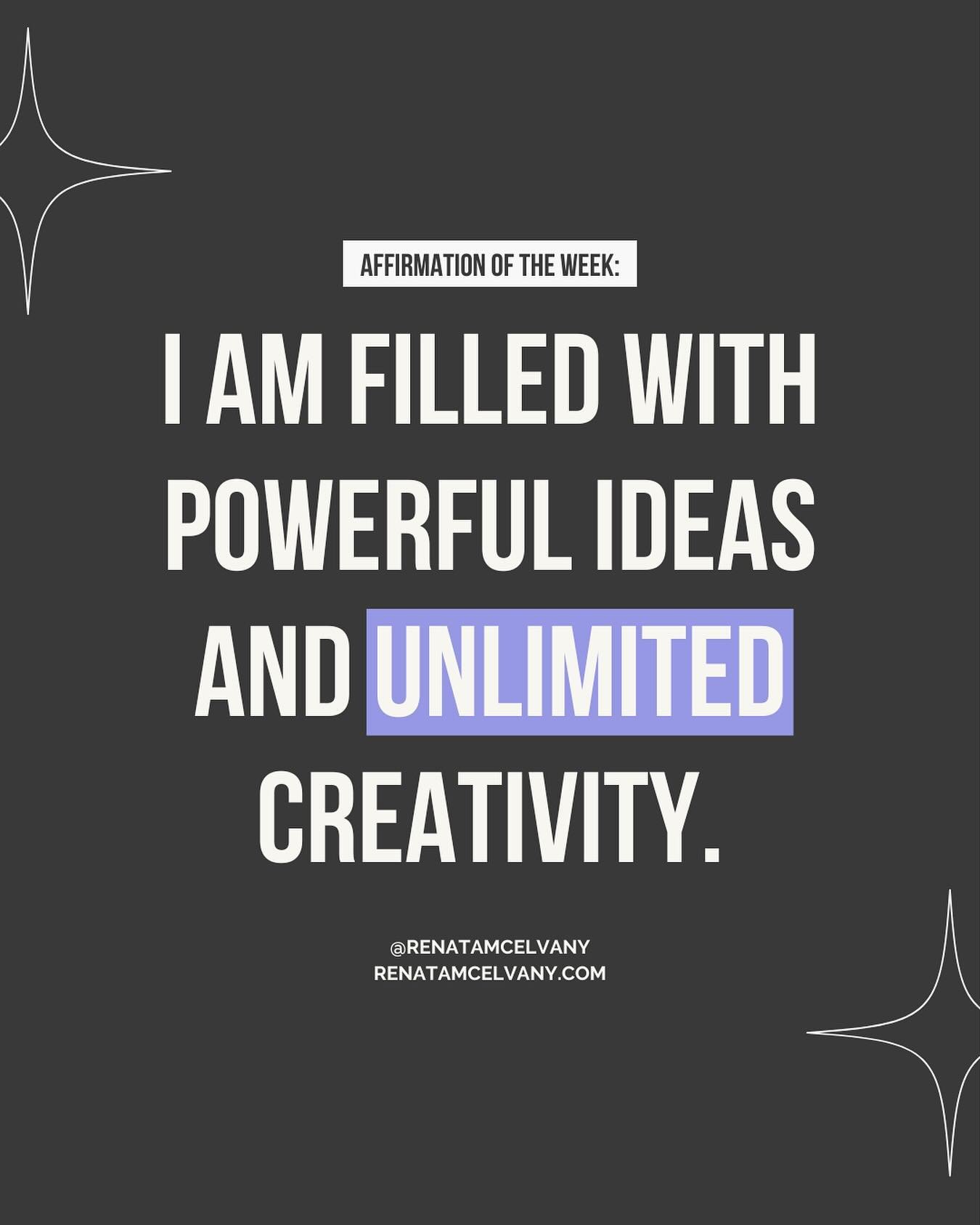 Creatives! Here is your weekly affirmation:

I am filled with powerful ideas and unlimited creativity ✨

Wishing you a week filled with creation 💜

#creativitycoach #creativementor&nbsp; #artistssupport #woccreatives #createthelifeyouwant #arttips #