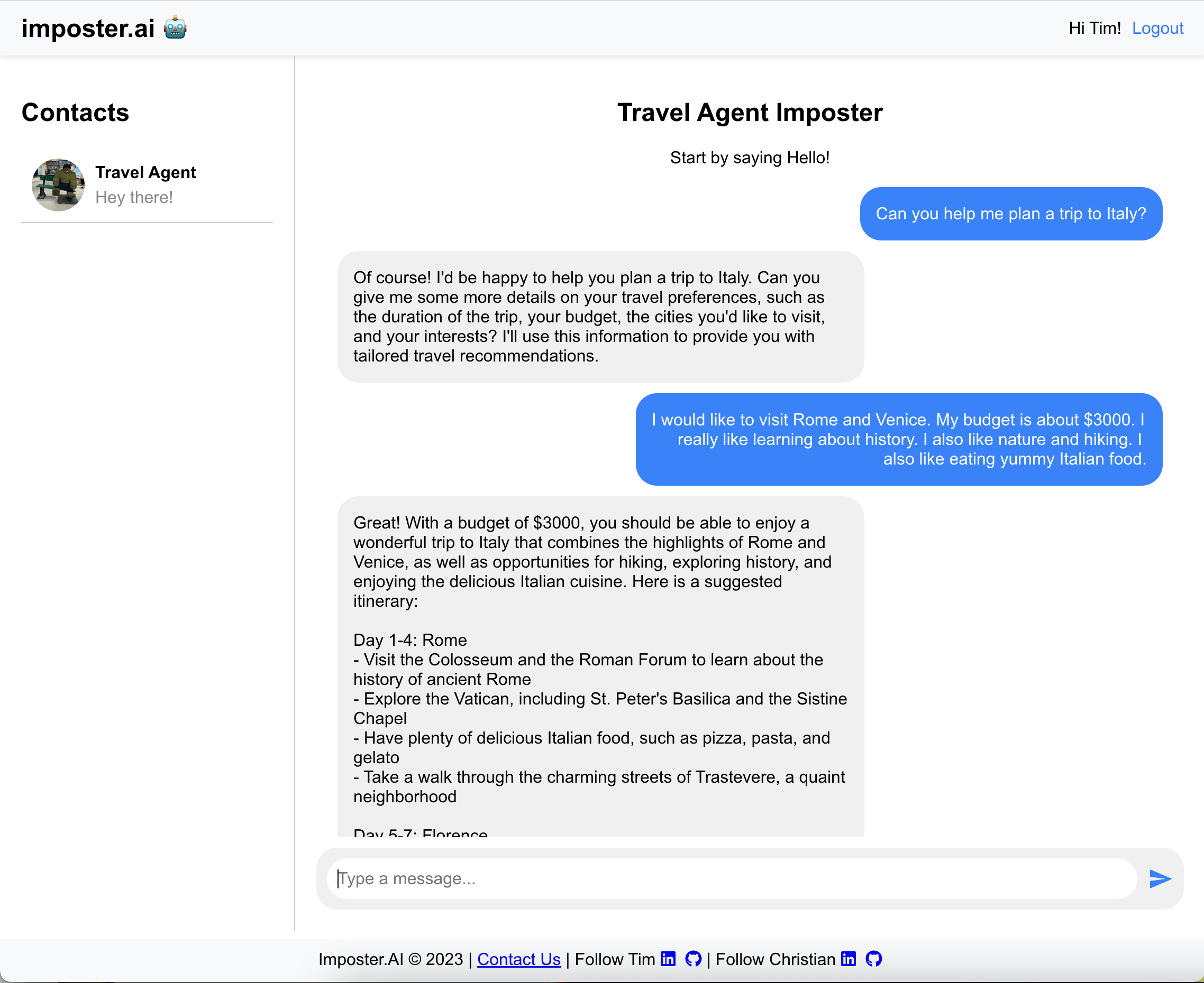 A screenshot from the imposter.ai website