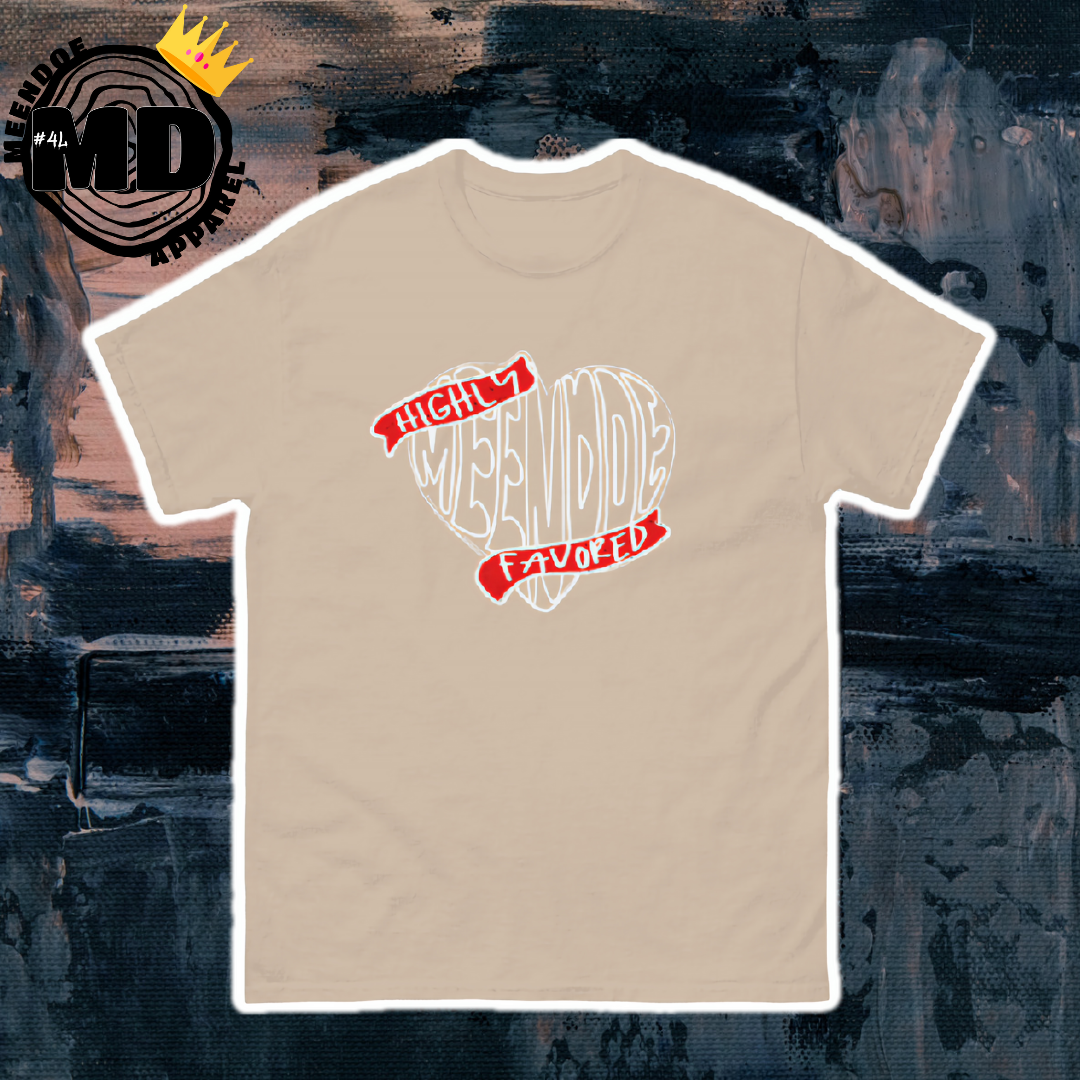 "HIGHLY FAVORED " Red Graphic/Paint Drip Tee (180GSM)