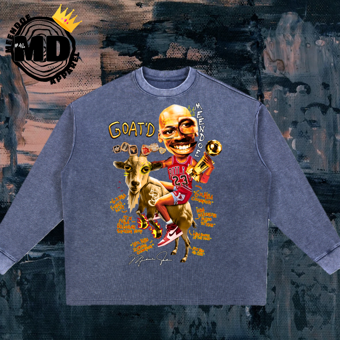 "GOAT'D" Mineral Wash Waffle Oversized T-Shirt (Red/Gold Font)