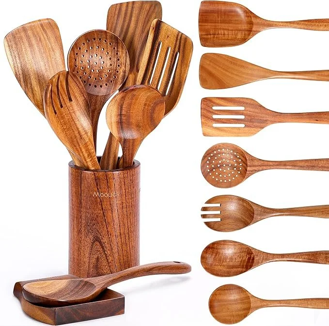 9 Piece Natural Teak Kitchen Utensils