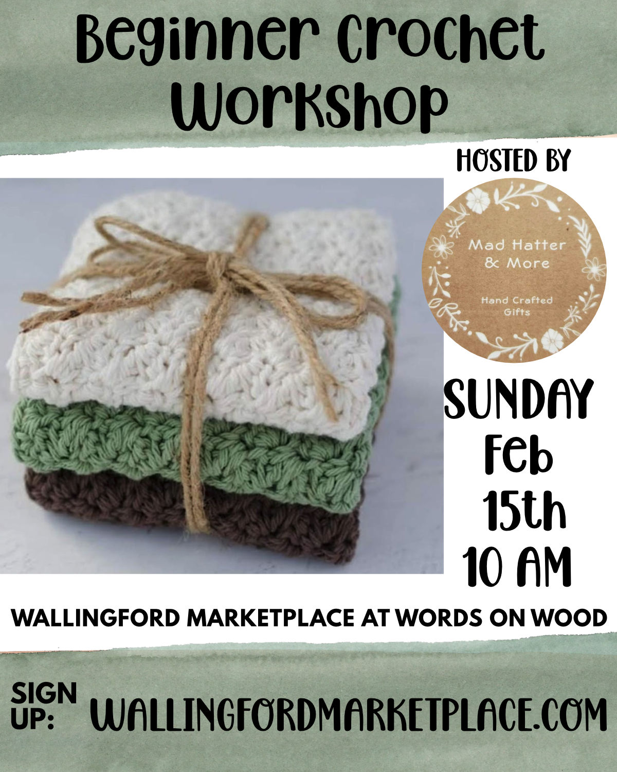 Beginner Crochet Workshop hosted by Mad Hatter & More