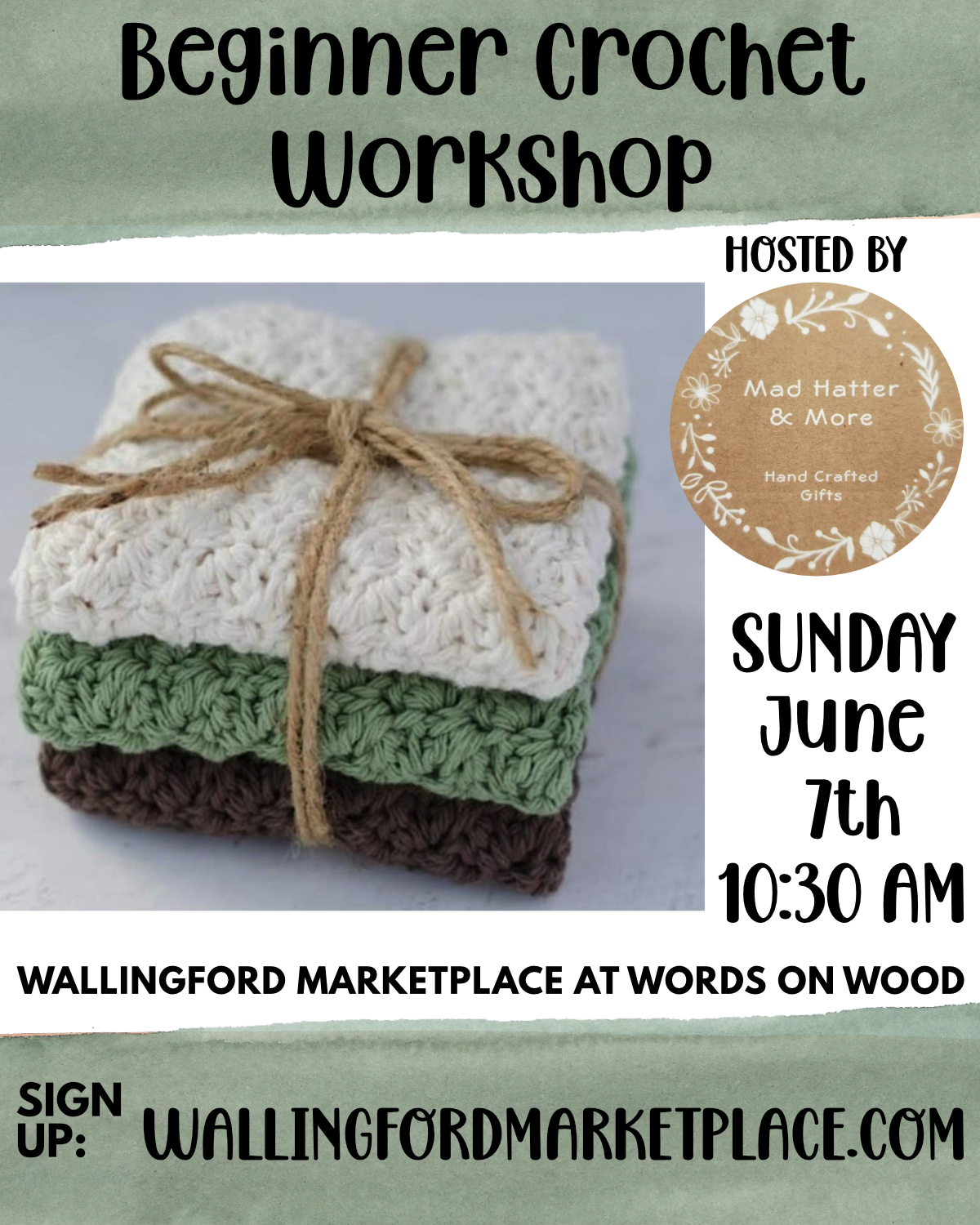 Beginner Crochet Workshop hosted by Mad Hatter & More