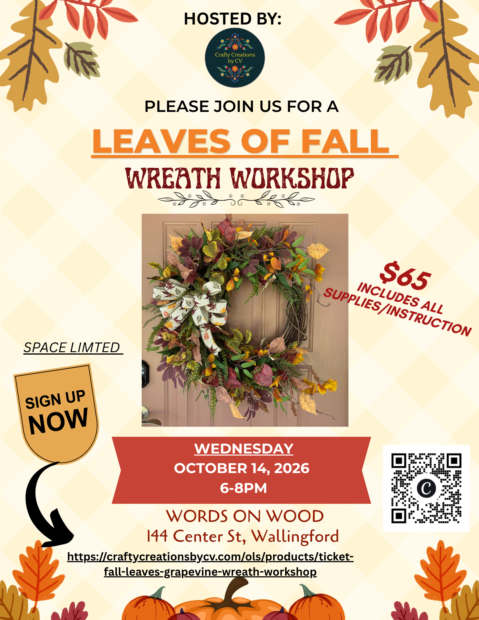 Fall Leaves Grapevine Wreath Workshop hosted by Crafty Creations by CV
