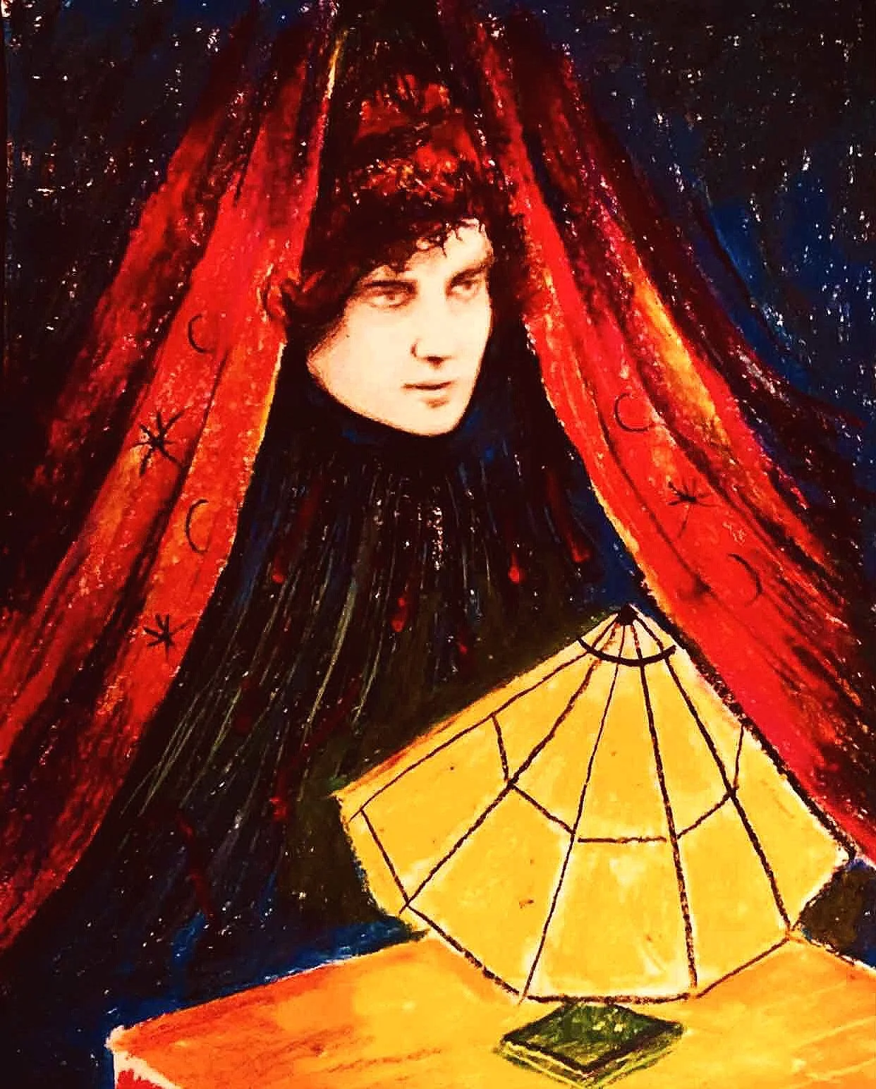 The Seance, 2019. Oil pastel and colored pencil on paper — 12 x 9 inch