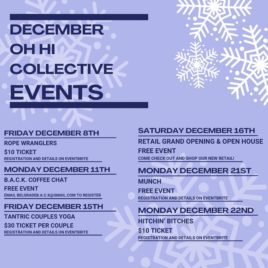Oh hi, December ❄️

Finish off 2023 with a bang (wink) with Oh Hi Collective. We are hosting a end of the year RETAIL BASH &amp; OPEN HOUSE! Join us for a livestream this week to dirty your mind with toys to cuddle with this holiday season. ✨

🪢Get 
