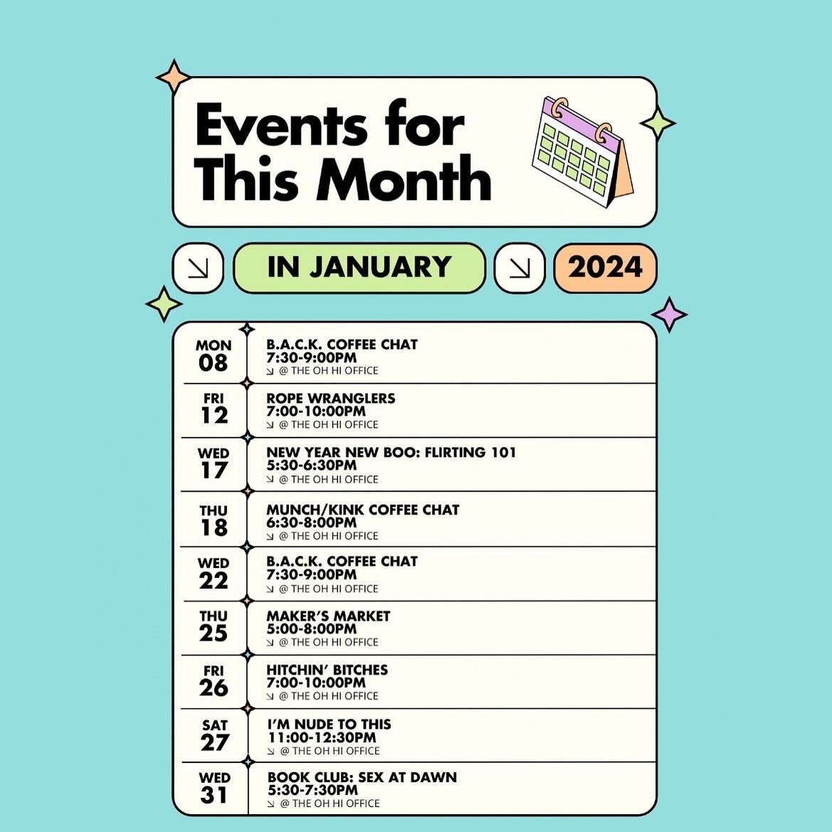 Oh hi, 2024 ✨

Start of the new year with Oh Hi! We have 2 new events this month &amp; we cannot wait to welcome you.