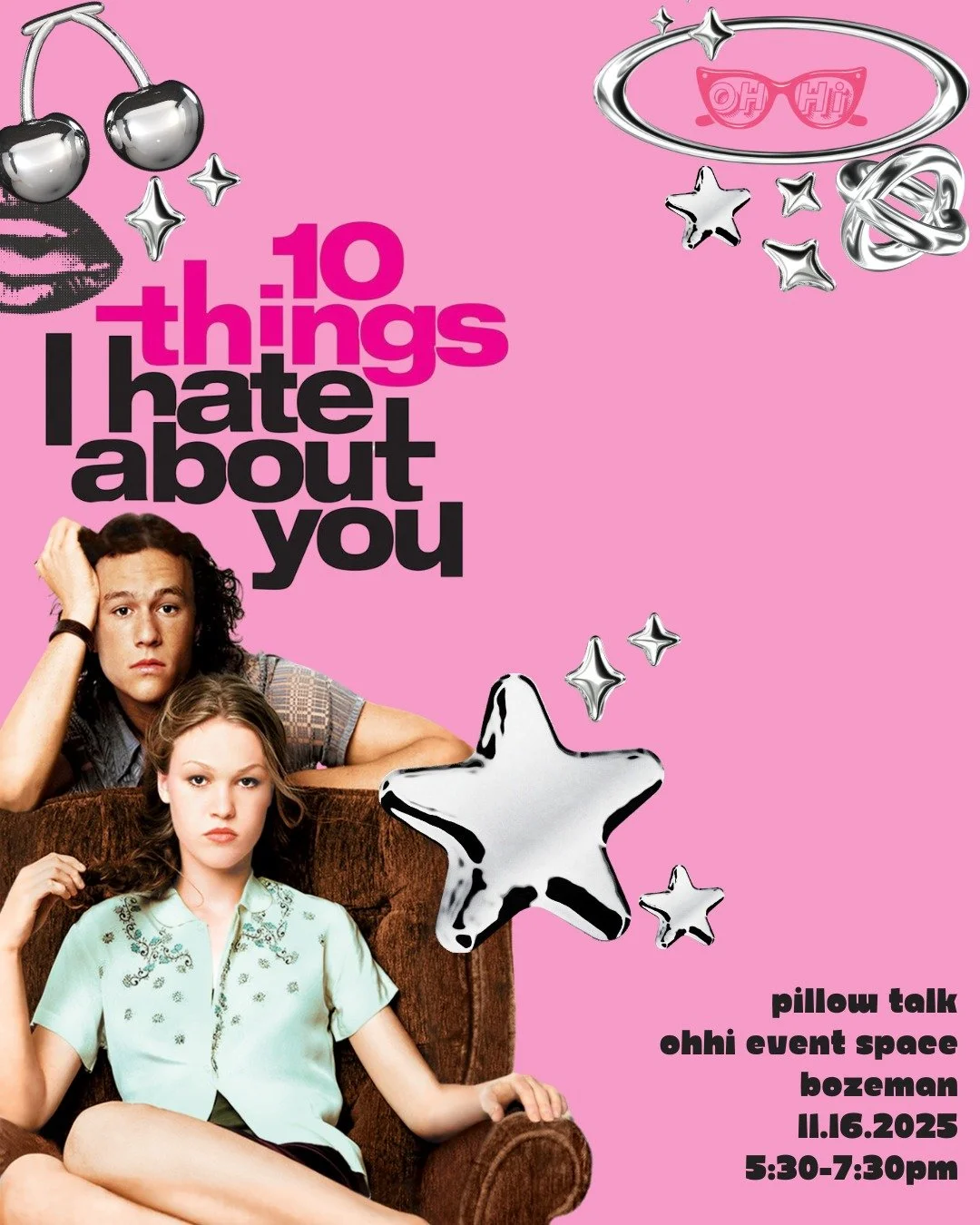 Join us for Pillow Talk on November 16th as we watch the cult classic 10 Things I Hate About You (1999)!

Get cozy &amp; enjoy some snacks with us! 

Link in Bio!