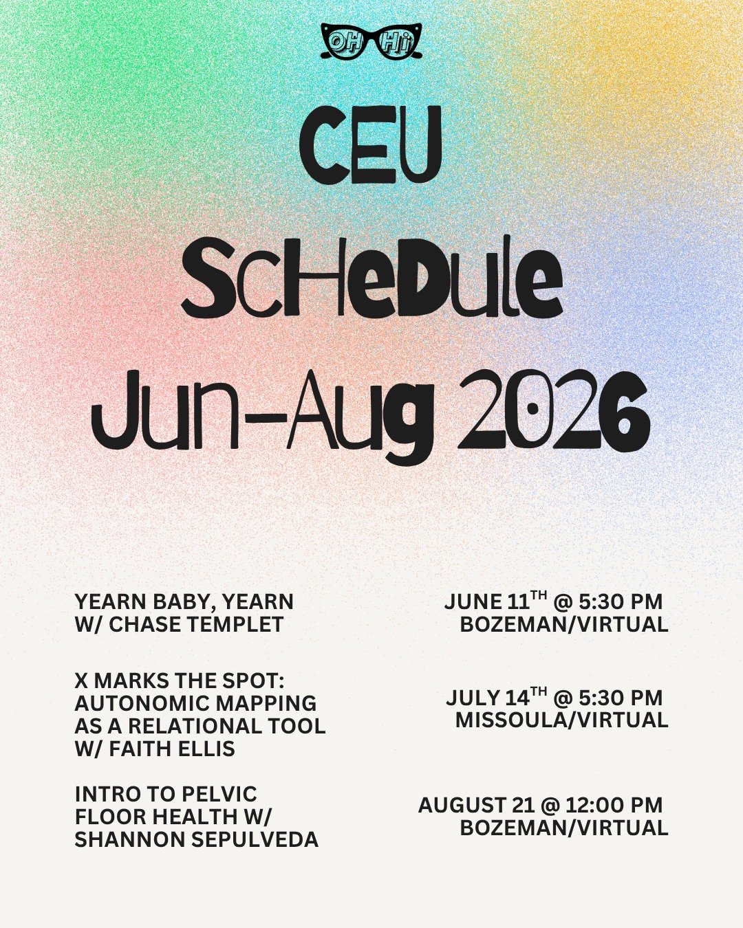 The June&ndash;August CEU lineup has officially ARRIVED 💌✨

We&rsquo;re talking yearning, autonomic mapping, pelvic floor health, relational tools, queer theory, embodiment, and all the juicy conversations your clinician brain has been craving.

Whe