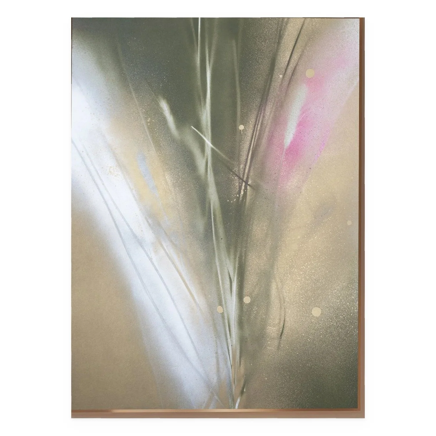 Glimmers by De-Anne Strange, 2025, spray paint and natural elements on paper