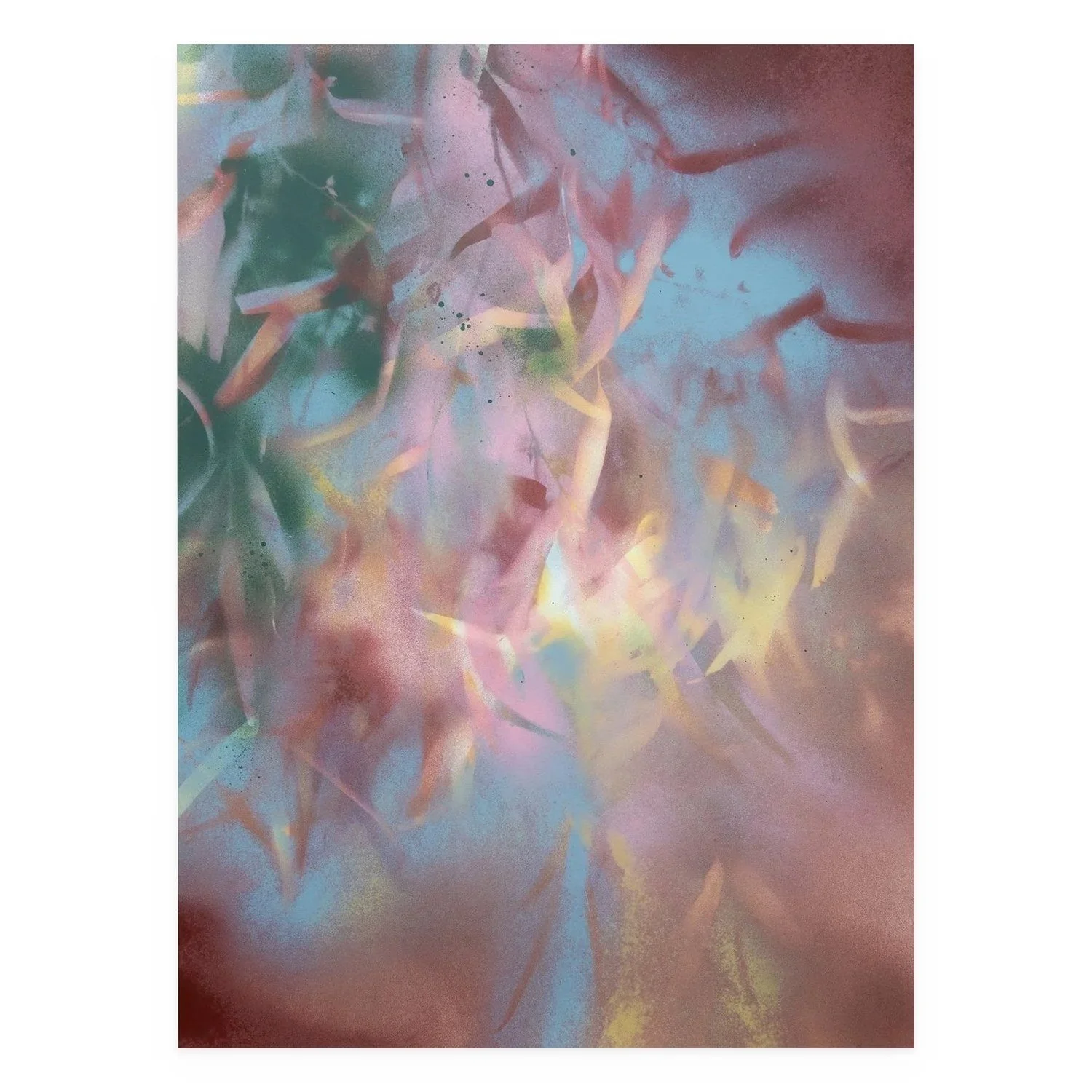 Blue Gum by De-Anne Strange, 2025, spray paint and natural elements on paper