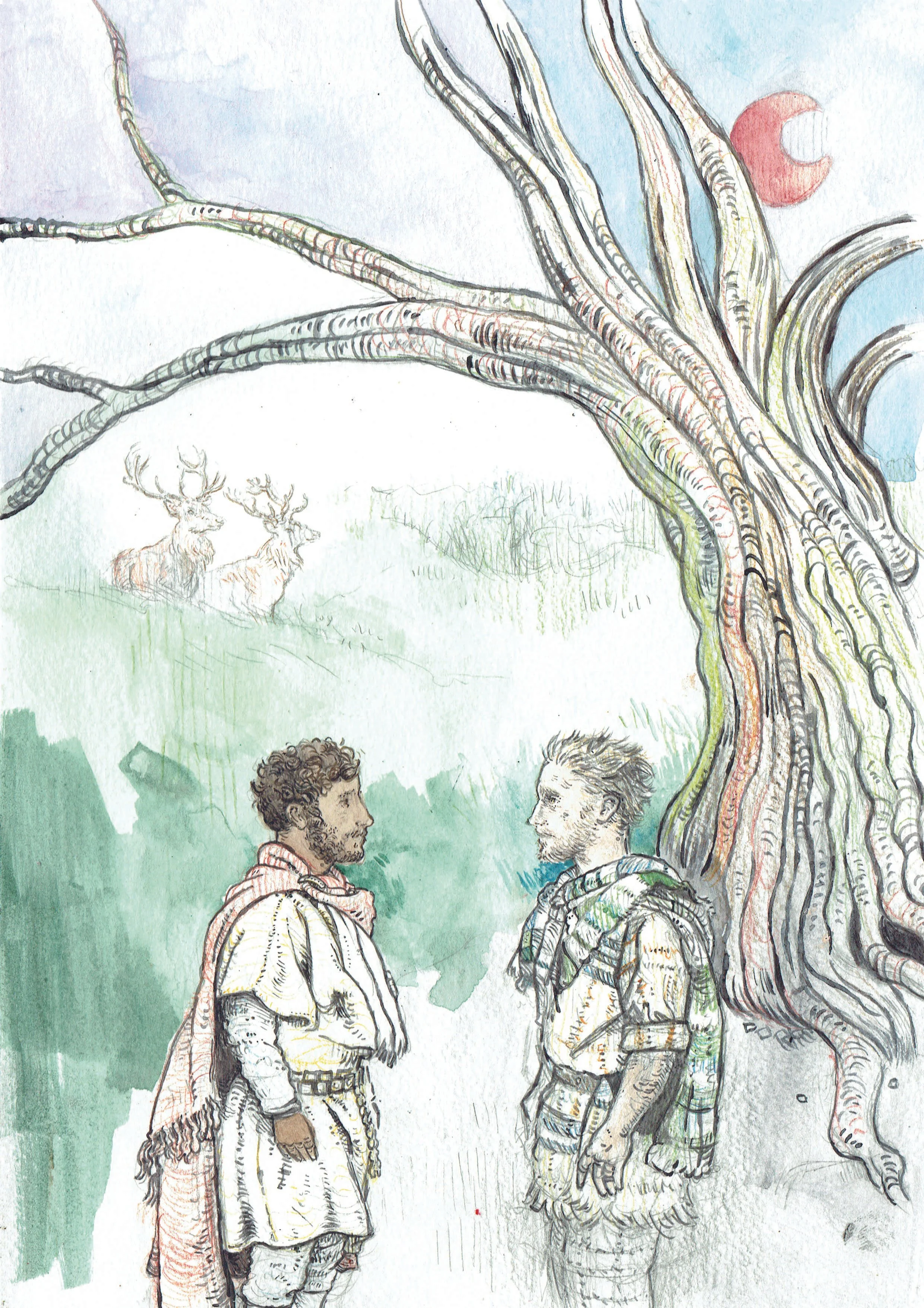 Figures in an ancient Scottish landscape