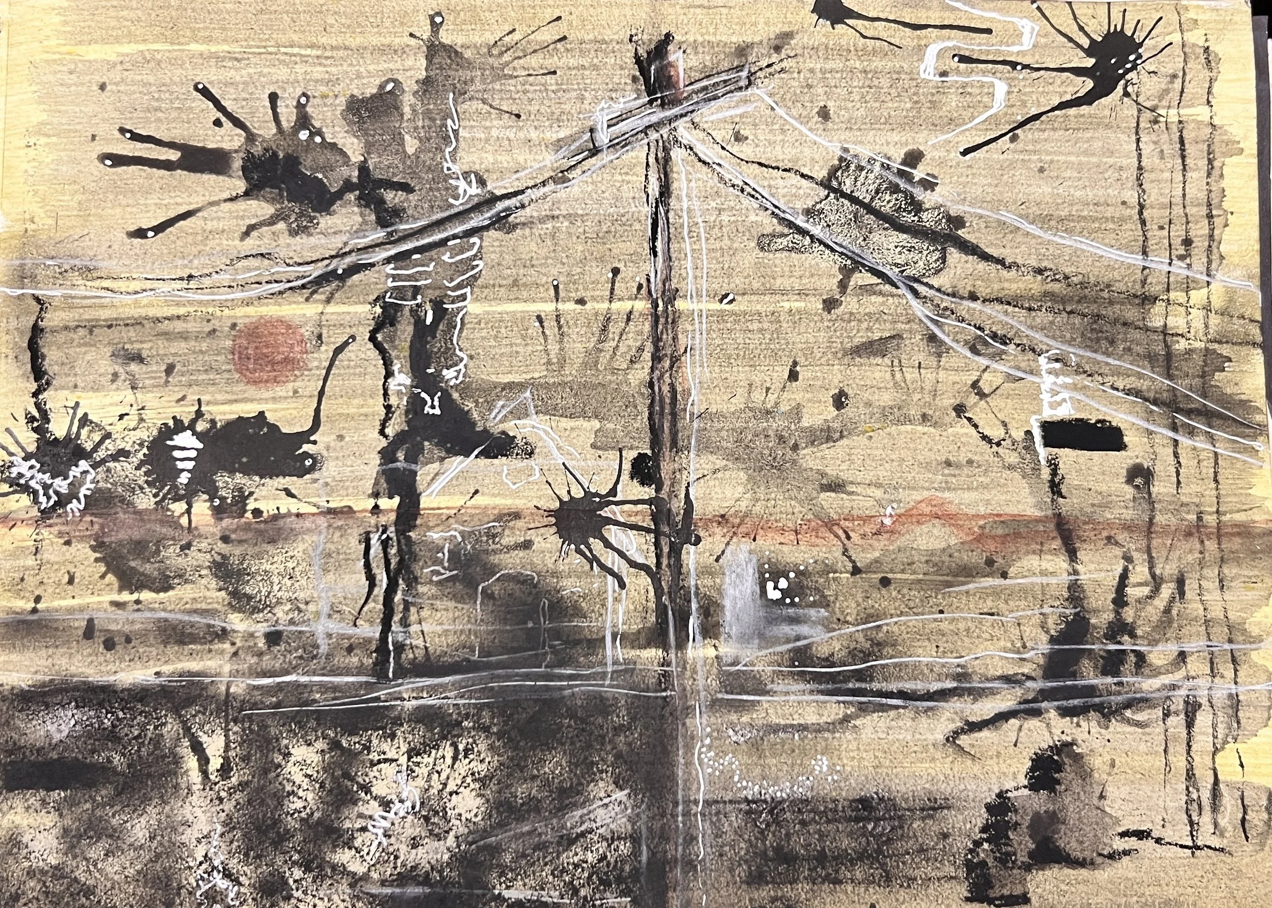 midwest emo; wash, ink, charcoal, acrylic on paper