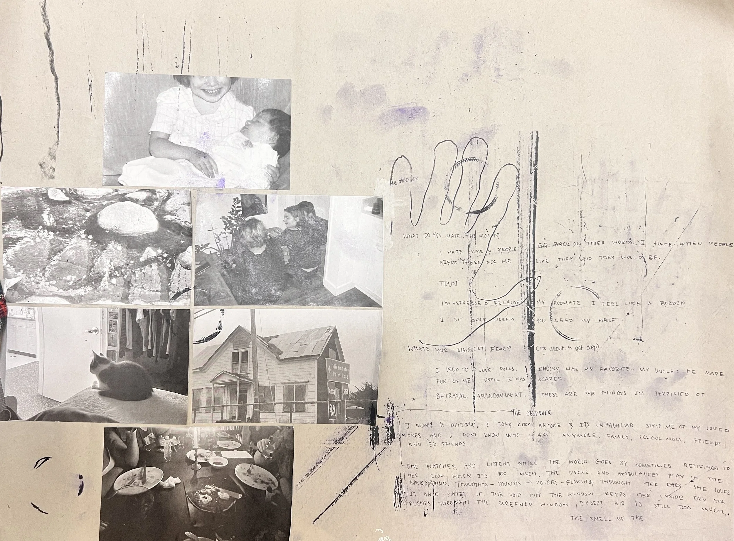 photo collage of a stranger, help them; photos, ink, and transfer paper on paper