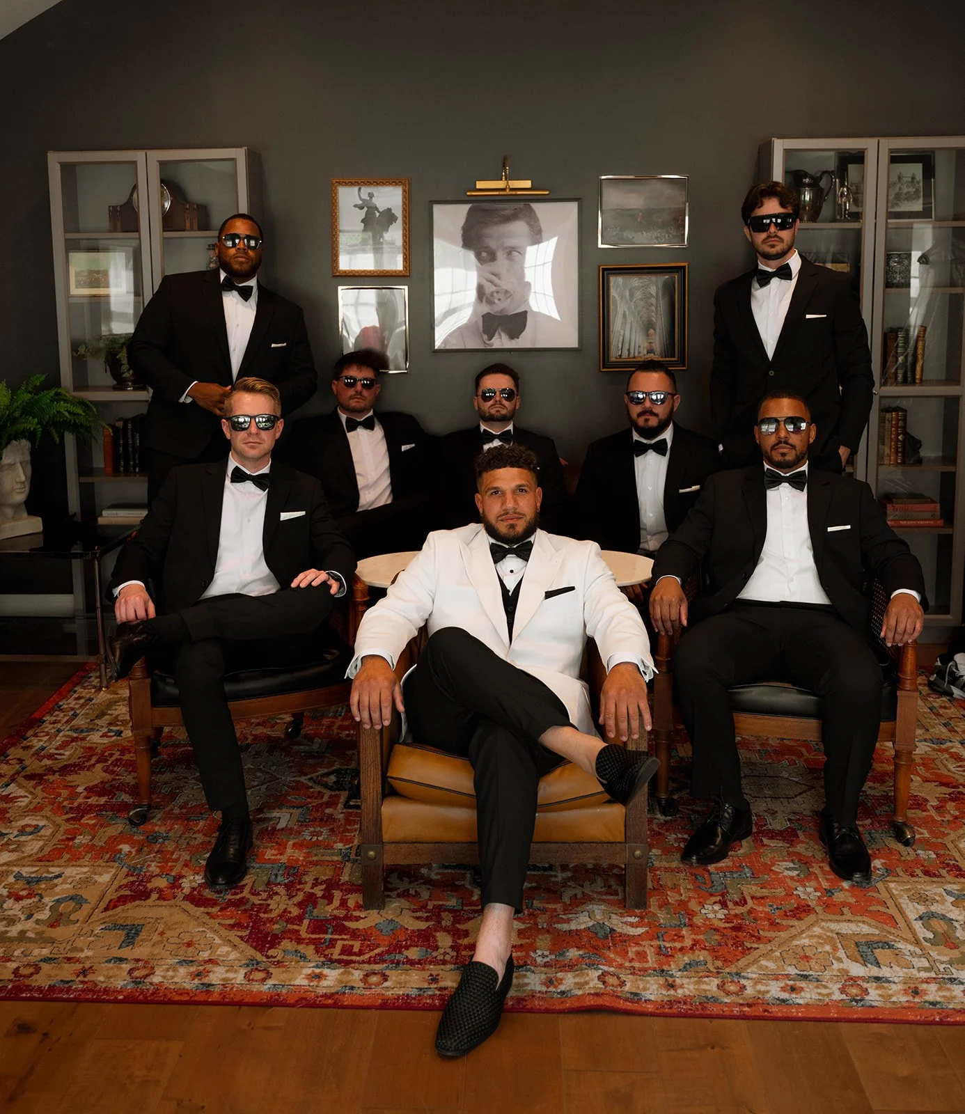 Groomsmen portraits in Aspen & Alston lounge-style groom suite