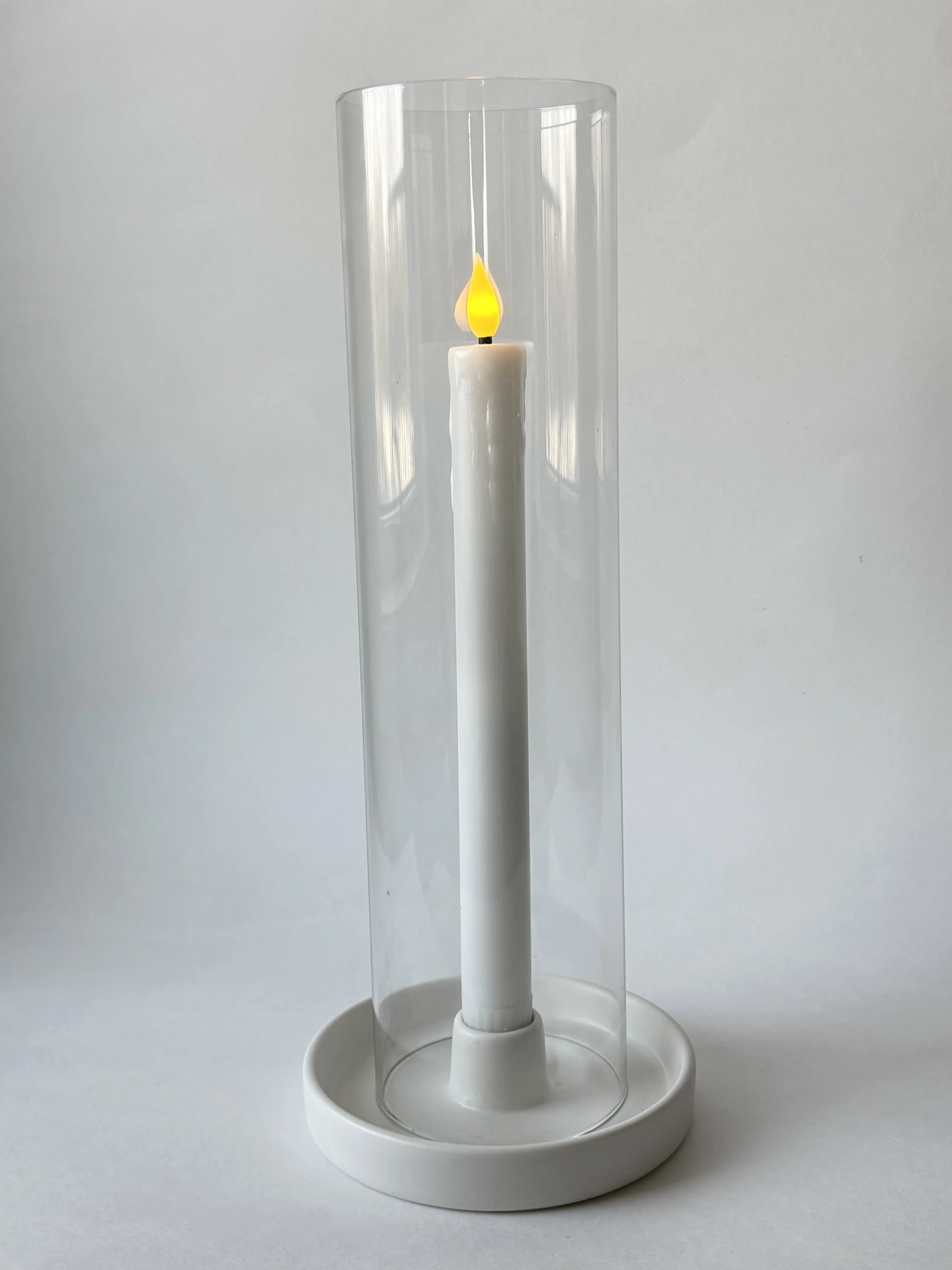 White Hurricane Glass Tapered Candle Holders