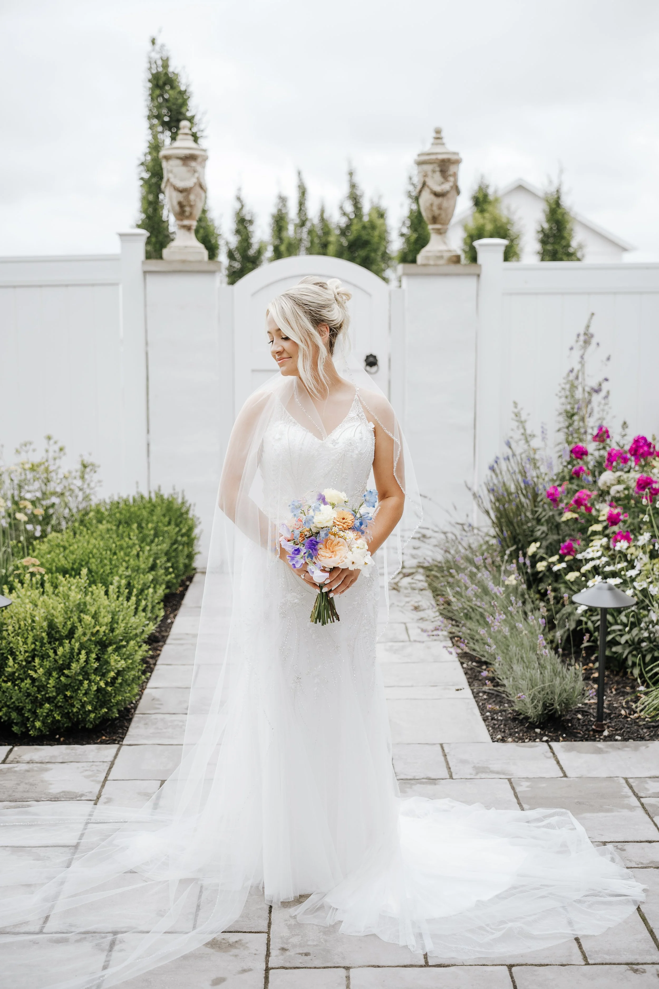 Bridal portraits in the garden courtyard