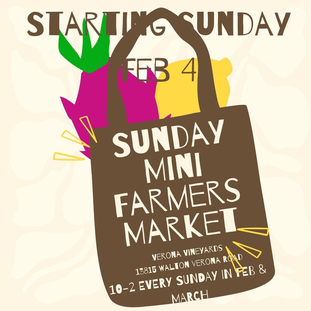 We've been booking events for this spring!!

Our first two are on March 10th. We are at Verona Vineyards for their Sunday Mini Farmers Markets from 10-2.

On March 16th we are at Scott High School Football's Spring Craft Show from 10 - 3.