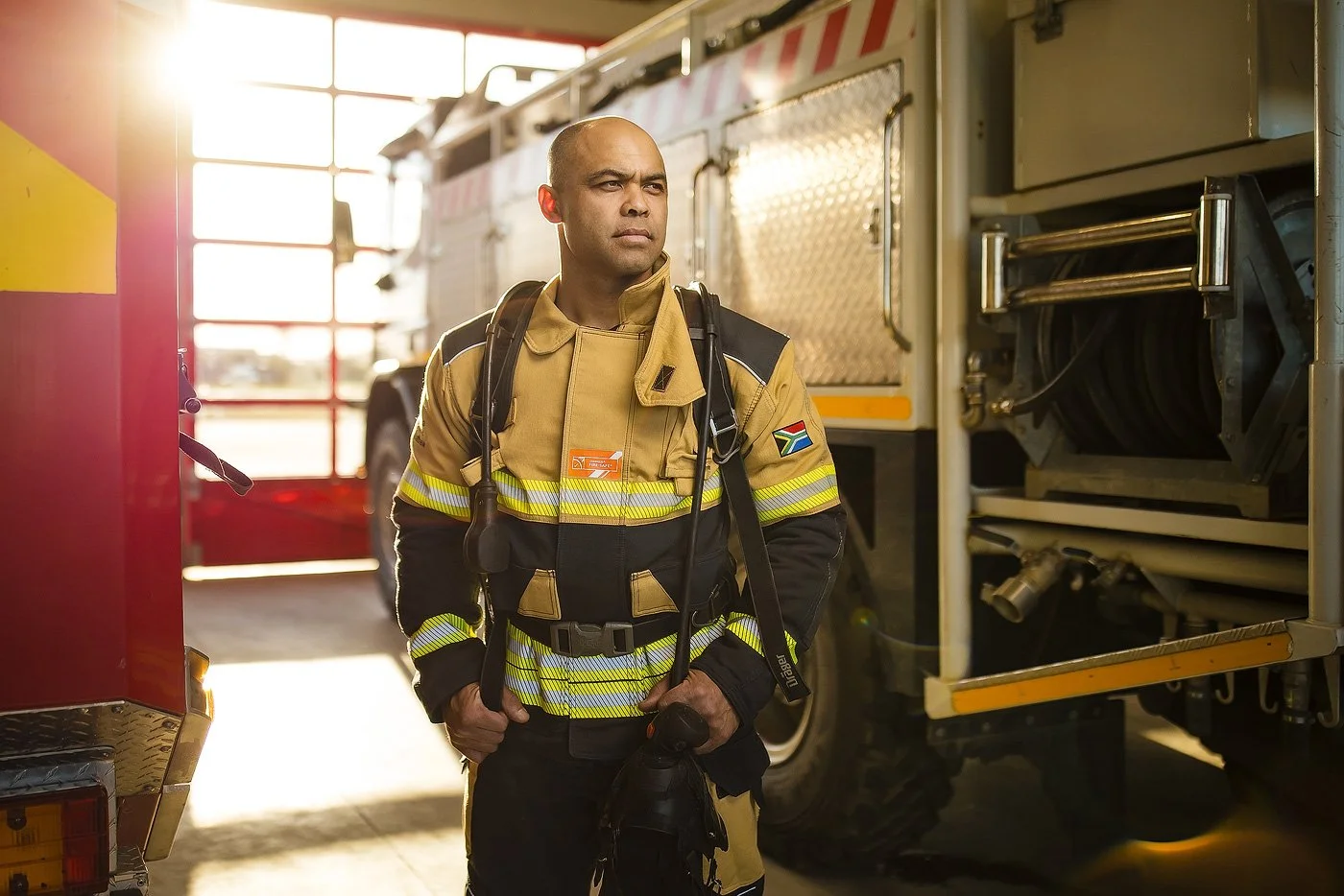 Portrait of a Firefighter in firefighting gear.
