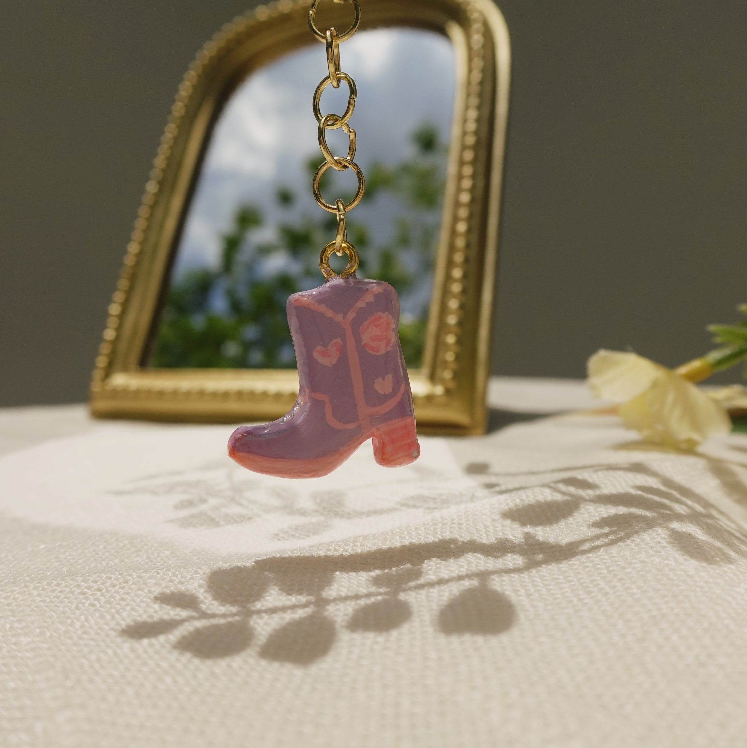 Cowboy Boot Keychain Pink Purple