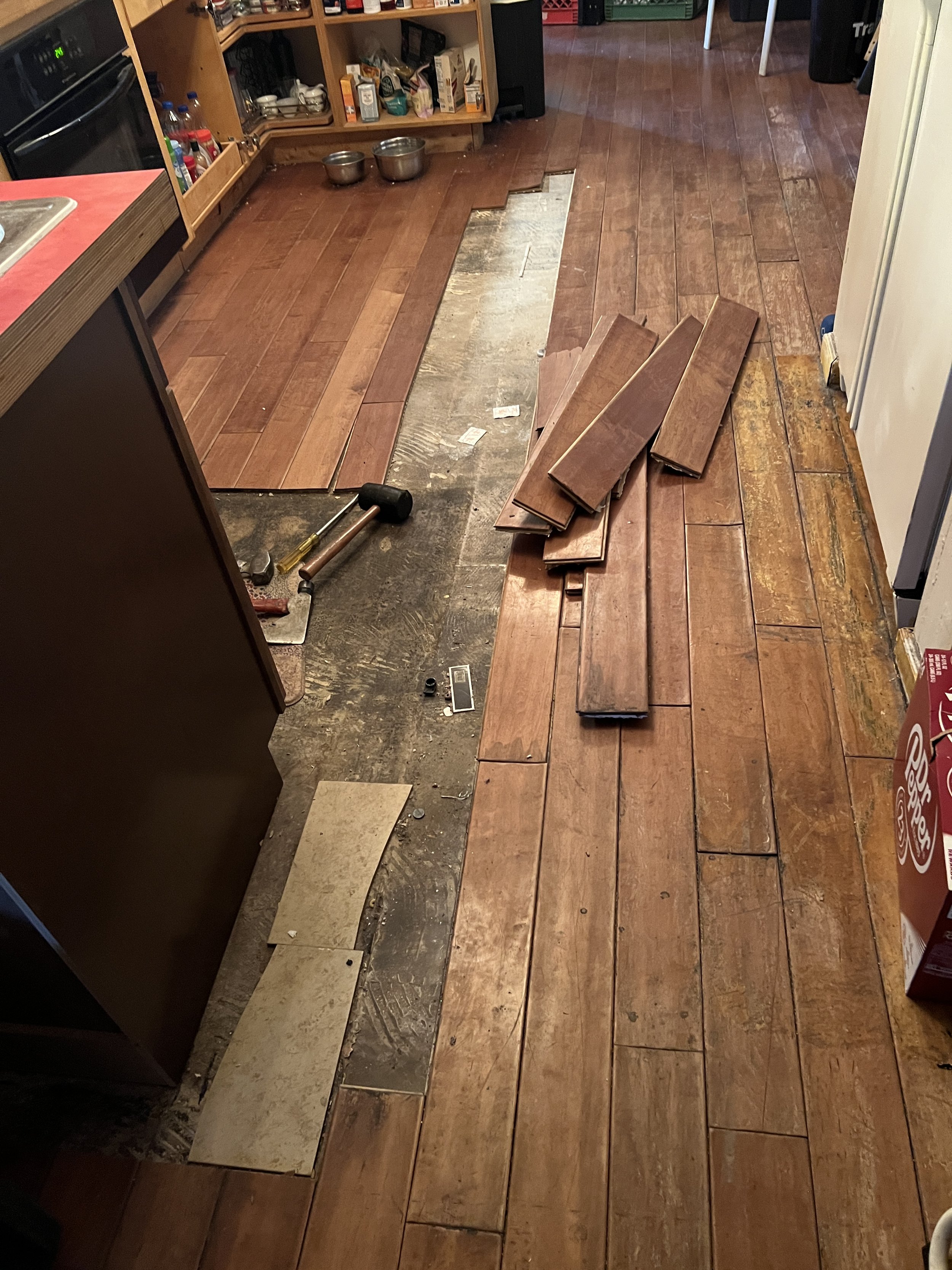 Damaged kitchen floor needs to be removed