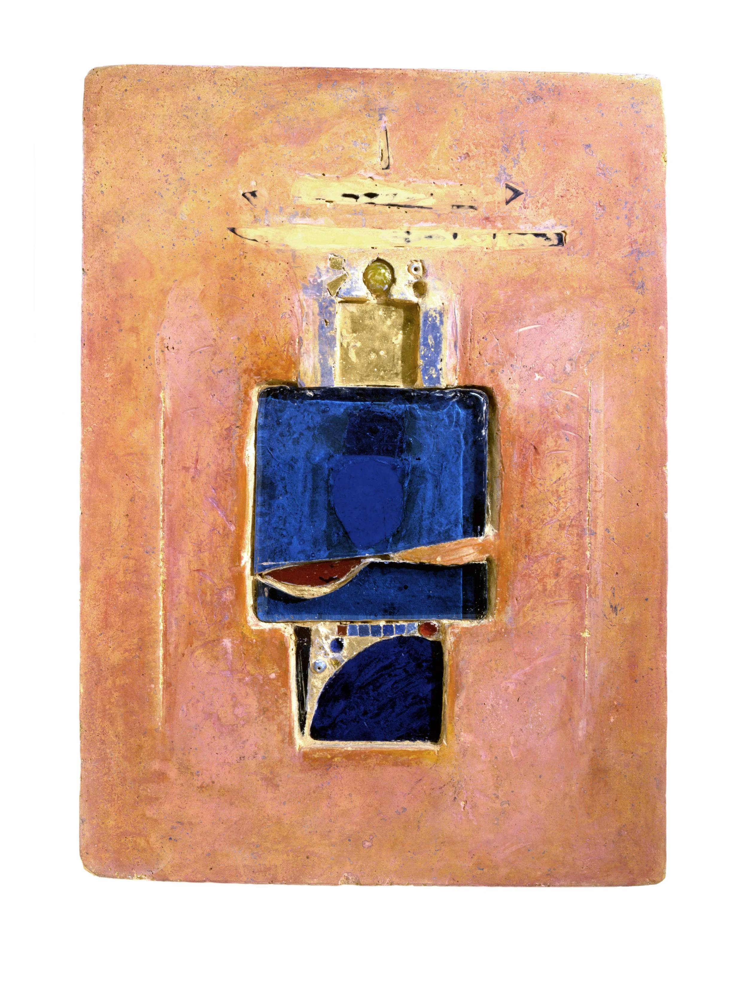 Golden Temple
1987
Concrete with embedded glass, tile, and metal
27.5 in x 20 in x 3.5 in