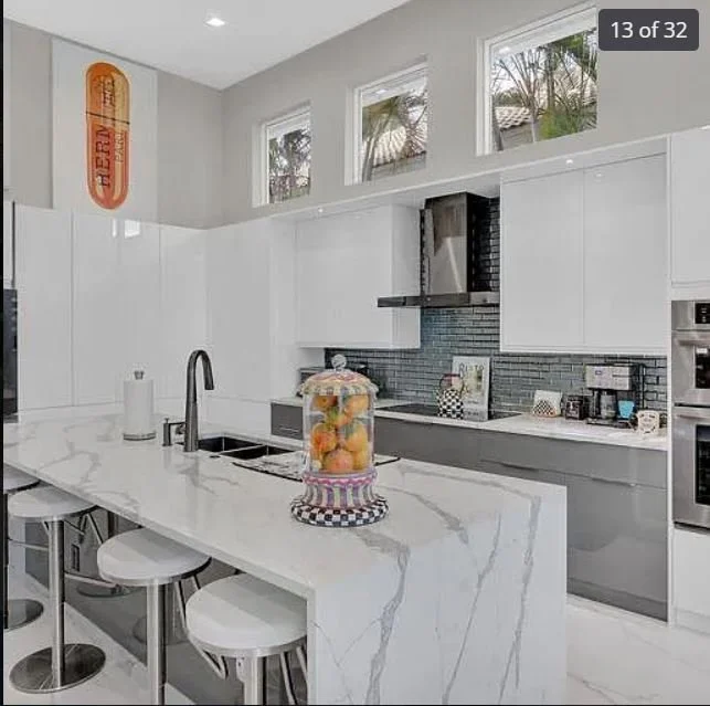 Modern white kitchen cabinets and island from a Boca Raton kitchen renovation