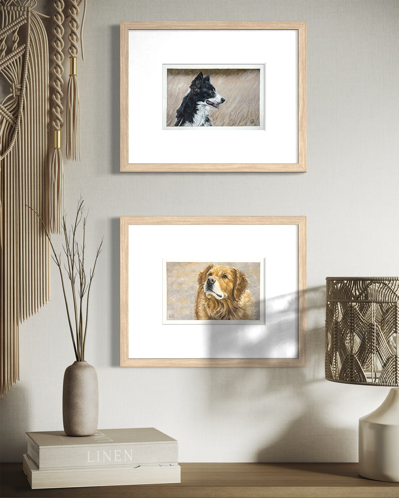 Mock up of two framed works on paper