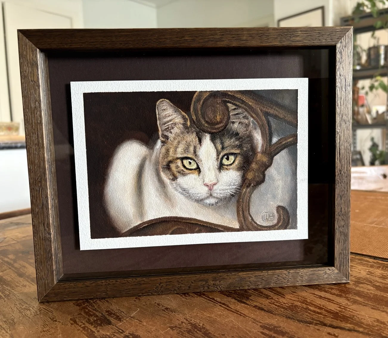 Painting on A5 paper in a floating frame