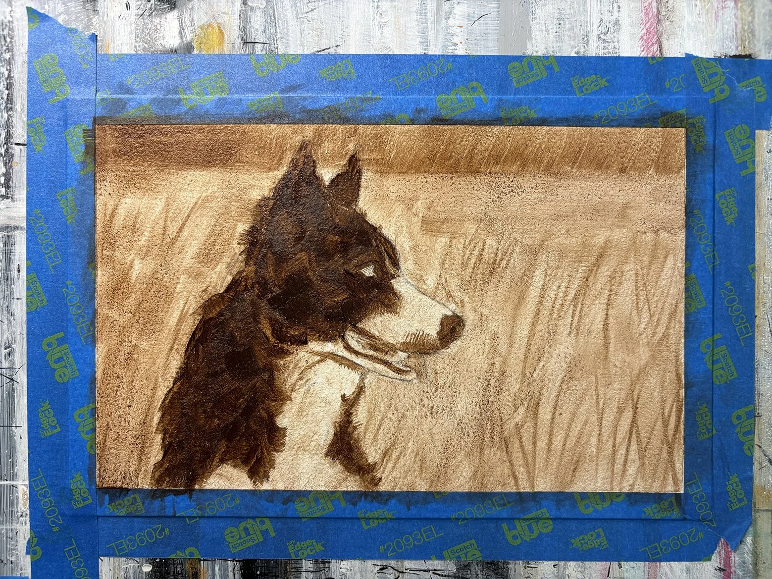 Grisaille underpainting in burnt umber