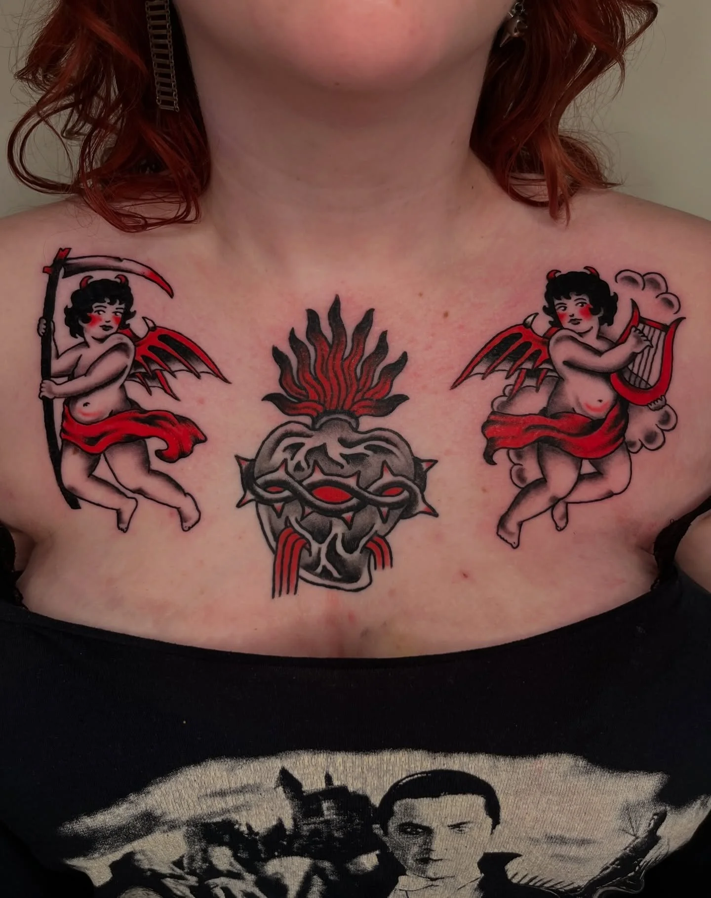 Added onto Jenna&rsquo;s chest 👼🏻❣️
Always an honor to tattoo such important placements! Thanks for all the great sessions over the years 🙏🏻✨

I have some time this month! Use my website/email to book. 

#traditionaltattoos #tattoo #tattooflash #