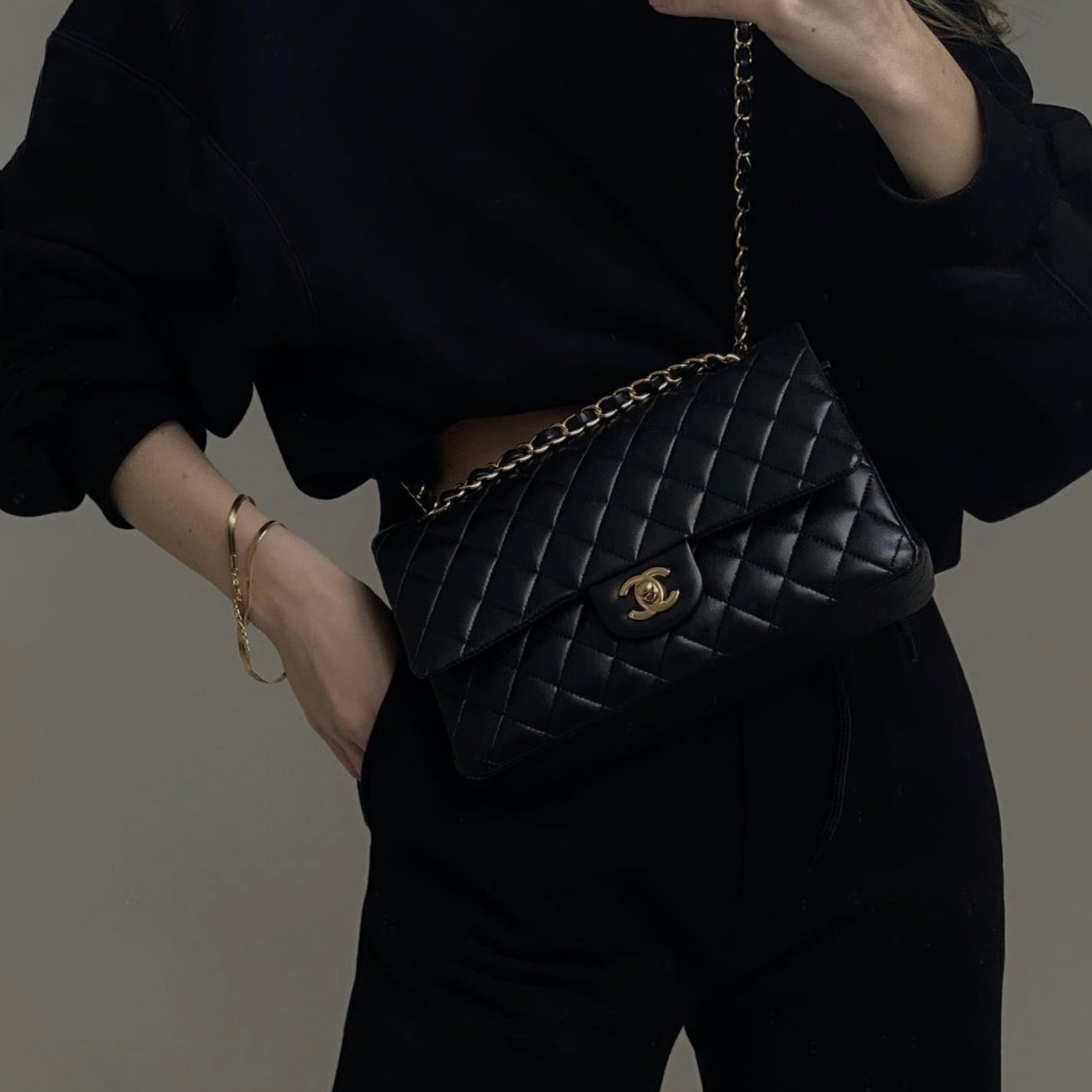 Chanel Vintage Black Quilted Lambskin Leather Classic Double Flap
