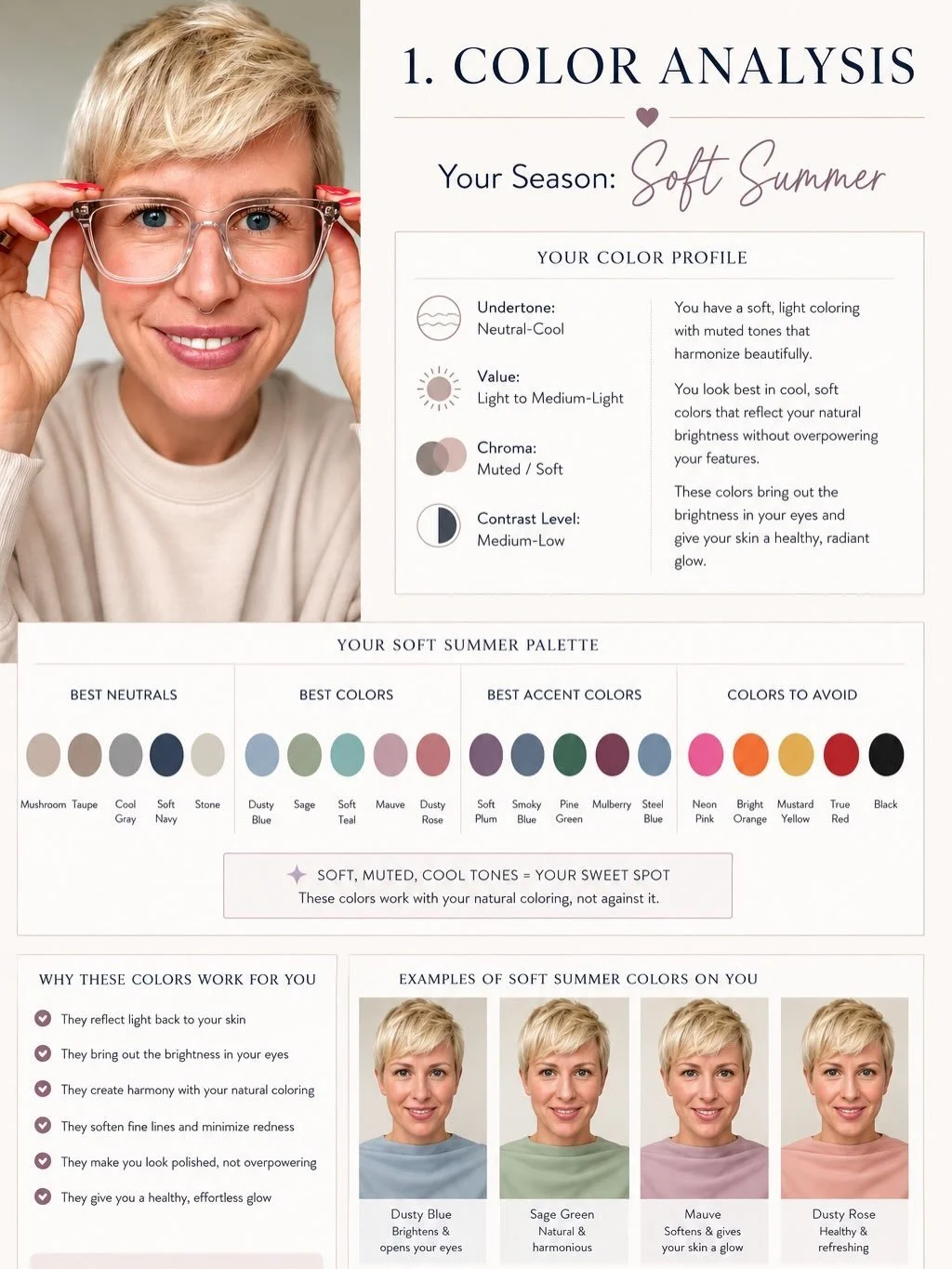 I uploaded a few photos into ChatGPT and asked it to analyze *everything*.

My colors. My makeup. My hair. My glasses. My jewelry. Even the nail colors and hairstyles that suit me best.

The result? A personalized beauty report that was way more deta