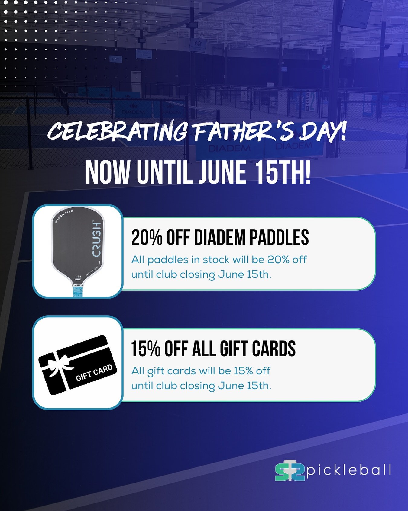 Get the Tools Dad Really Needs!

The S2 Father&rsquo;s Day Sale is LIVE!

This year, skip the ties and give Dad something he&rsquo;ll actually use.
&bull;&nbsp;15% off Gift Cards*&nbsp;&ndash; perfect for court time, gear, or a round in the simulator