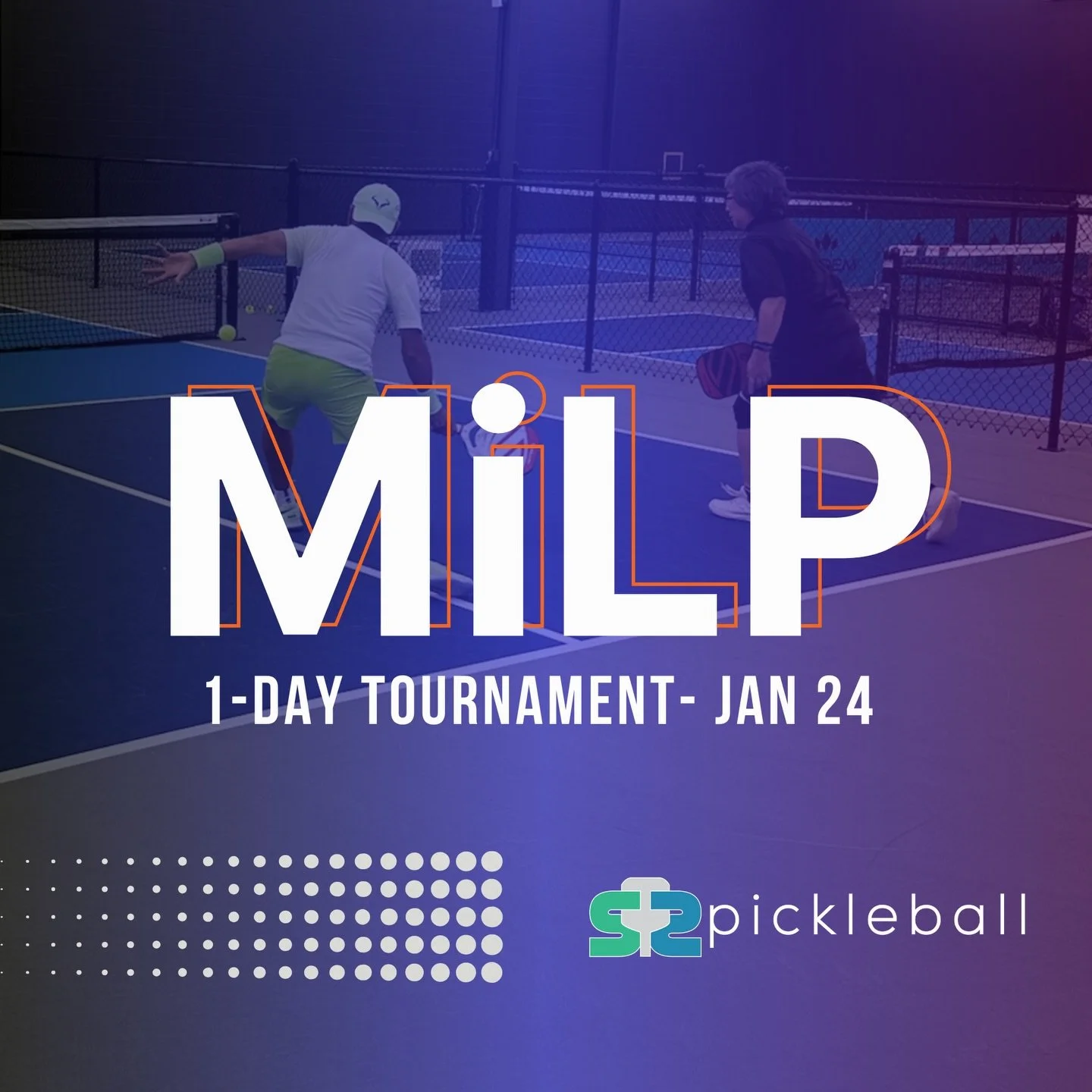 MiLP Mania is coming to S2. 🔥
Saturday, January 24 | 8 AM&ndash;4 PM
Forget standard doubles &mdash; this is MiLP Chaos.
Grab your fiercest quad (2 guys, 2 gals) and battle it out in a fast-paced, team-style tournament where strategy, chemistry, and