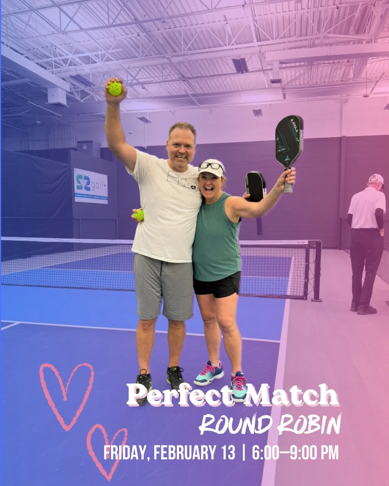 Valentine&rsquo;s &ldquo;Perfect Match&rdquo; Round Robin-Friday, February 13 | 6:00&ndash;9:00 PM

Celebrate Valentine&rsquo;s Eve with pickleball, connection, and just the right amount of competition. A&nbsp;social mixed-doubles round robin&nbsp;de