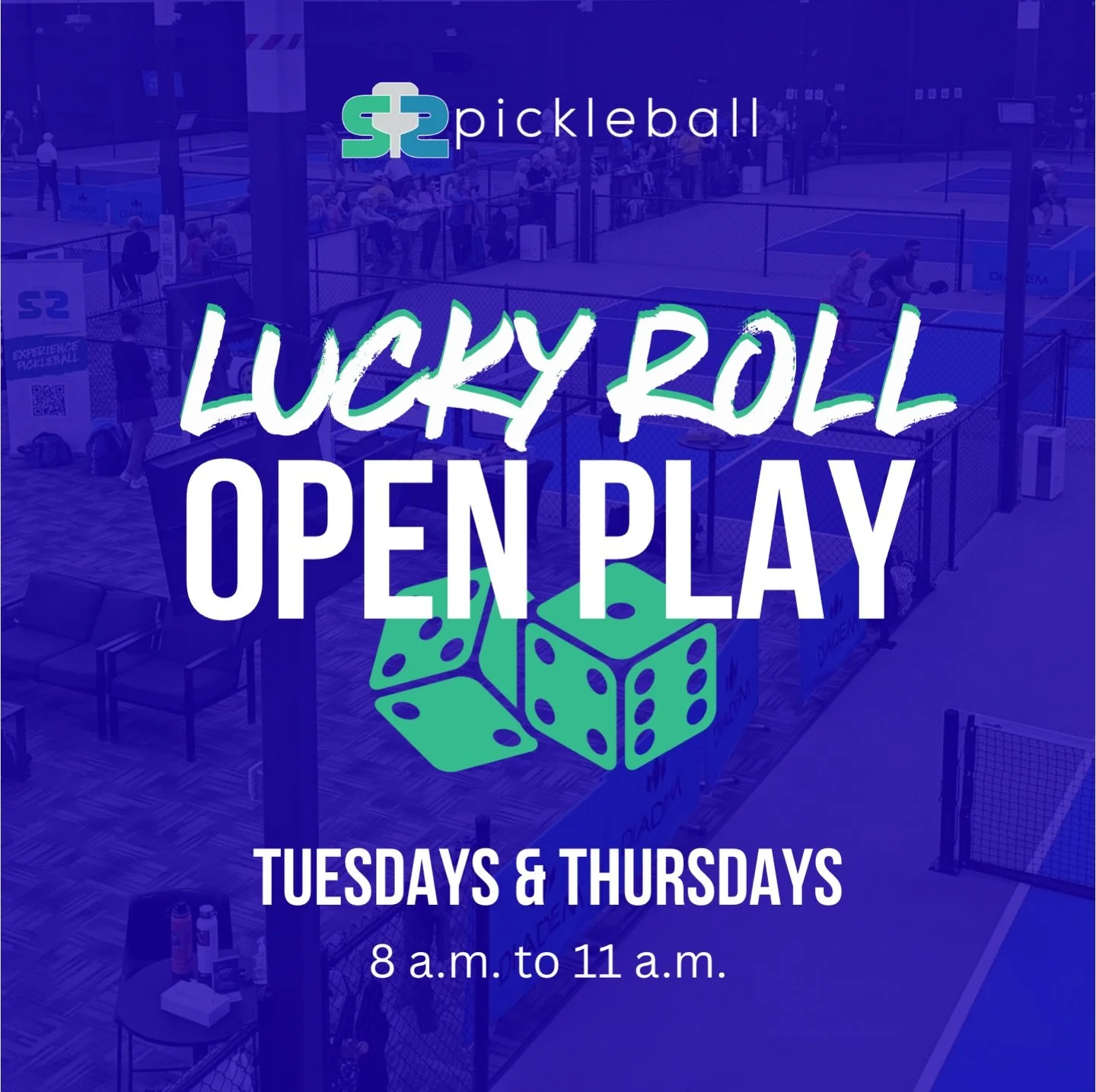 🎲 Lucky Roll Open Play 🎲

For a limited time, Morning Open Play just got a whole lot more interesting! 

Join us on Tuesdays &amp; Thursdays and take your shot at the LUCKY ROLL.

Here&rsquo;s how it works:
✅ Check in at the front desk
🎲 Roll the 