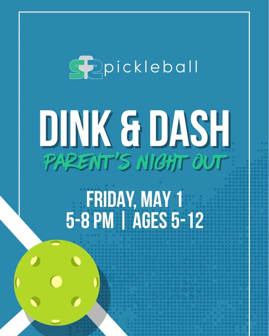 🏓✨ Dink &amp; Dash: Parent&rsquo;s Night Out ✨🏓
Need a night off? We&rsquo;ve got you!
May 1st from 5 p.m. to 8 p.m.

Drop the kids off and enjoy a few hours of freedom. We'll handle the entertainment with age-appropriate pickleball instruction, fu