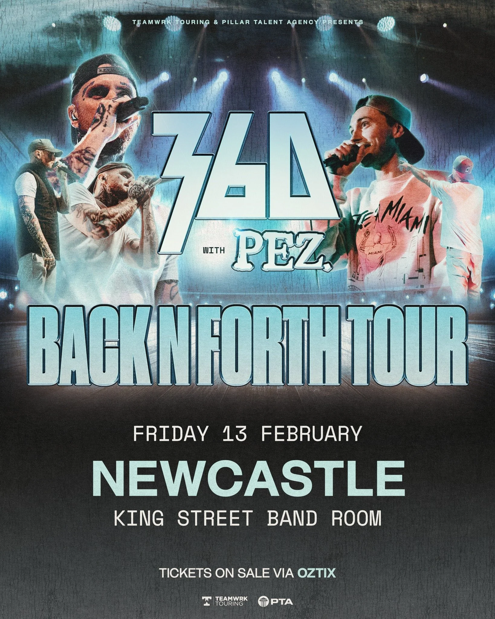 TICKETS ON SALE NOW.
The BACK N FORTH TOUR is happening. 360 + PEZ. 40+ regional shows across Australia. This is your chance to catch two of Australian hip-hop's most iconic voices live at King  Street. From Falling &amp; Flying to The Festival Song 