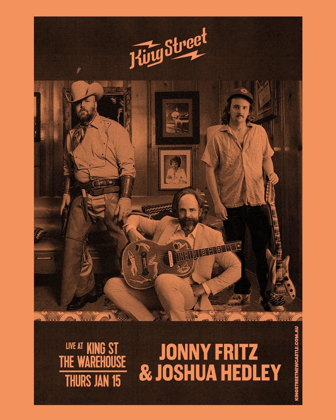 NASHVILLE COMES TO KING STREET.
Jonny Fritz and Joshua Hedley are back in Australia for the first time in years, and they're bringing Chris Acker with them.
New songs. Old favourites. Pure country storytelling from three of Nashville's finest.
This i