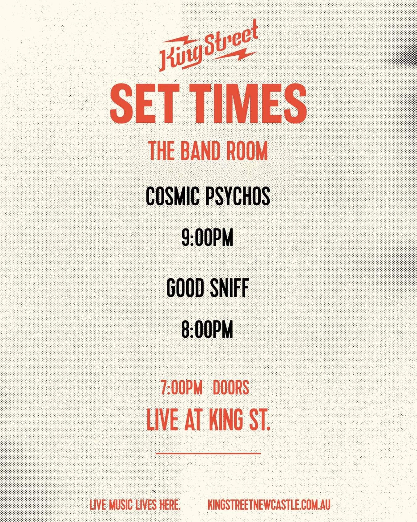Set times for @cosmicpsychos in the Bandroom on Saturday. Tickets still available!