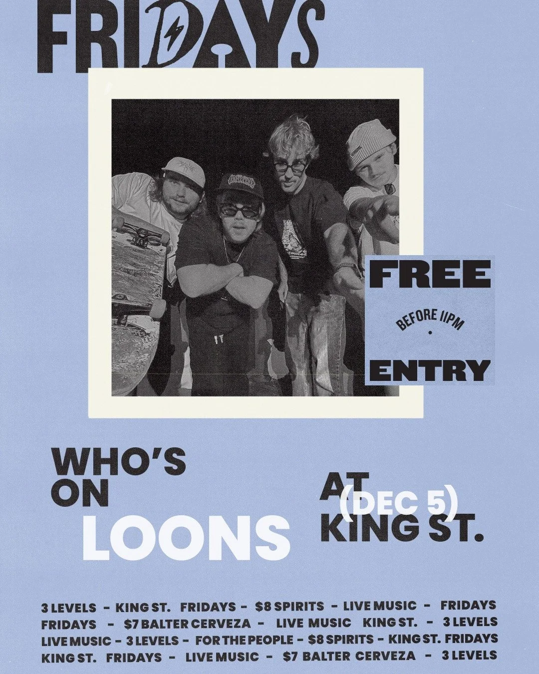 FREE SHOW this Friday: @loonsband  live in the Warehouse. 7:30pm. $0 entry. 
See you there.