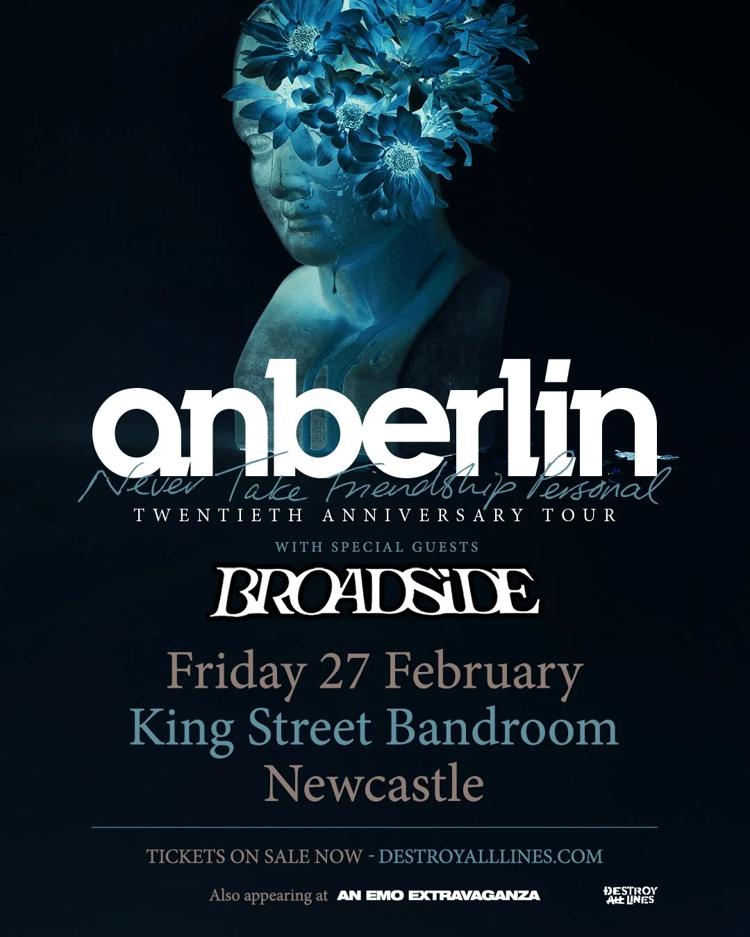 Just announced: ANBERLIN ARE COMING TO NEWCASTLE. Fresh off An Emo Extravaganza, the Florida alt-rock icons add a headline show at King Street in February celebrating 20 years of Never Take Friendship Personal. They're playing the full album plus fan