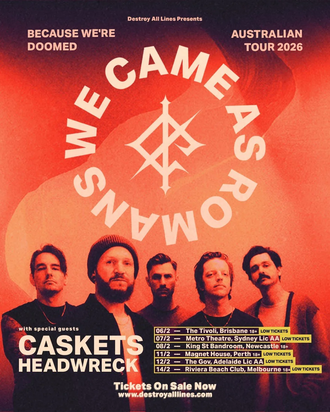 Michigan metalcore titans WE CAME AS ROMANS are set to bring their monstrous headline show to King Street this Feb! Joined by very special guests CASKETS (UK) and HEADWRECK.