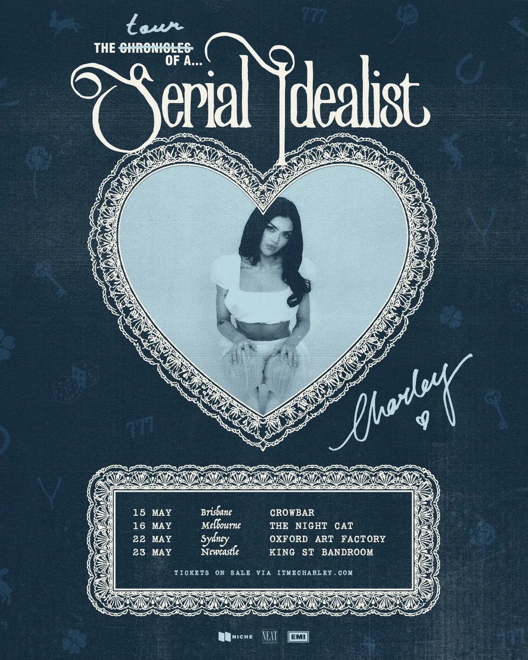 JUST ANNOUNCED: CHARLEY

ARIA Award&ndash;nominated rising pop star Charley invites you to join her on the headline tour for her highly anticipated debut album, &lsquo;The Chronicles of a Serial Idealist&rsquo;.

On sale now.