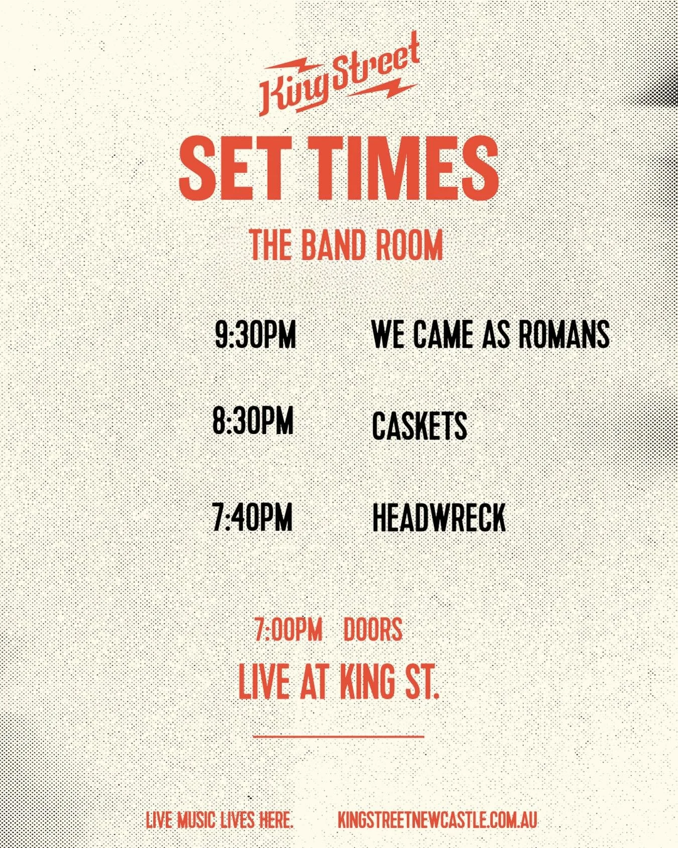 Set times for @wecameasromans on Sunday in the Bandroom. Tickets selling fast!